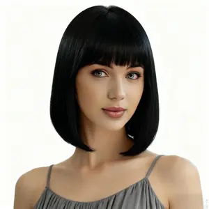 Air Bangs Bobo Short Straight Wig Face Slimming 25 to 30cm
