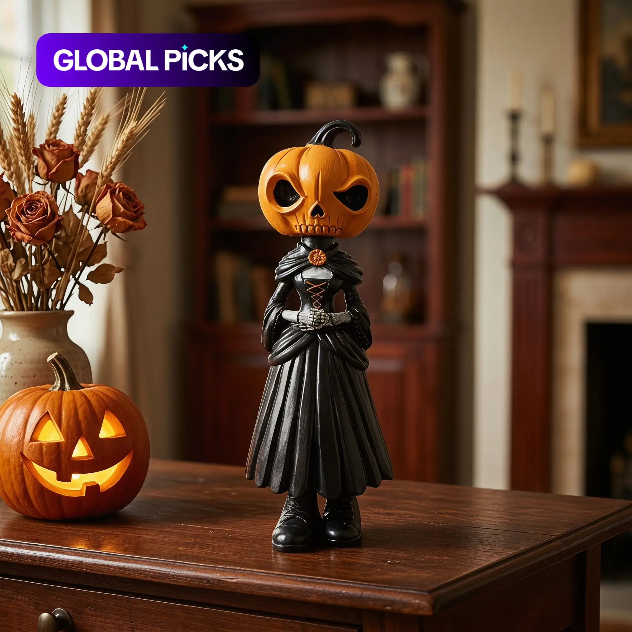 Halloween Pumpkin Man Statue Figurine Resin Craft, Home Decor Ornament, Creative Home Decor, Spooky Halloween Decoration, Gift Idea, Living Room Entryway Accent #GLOBAL PICKS