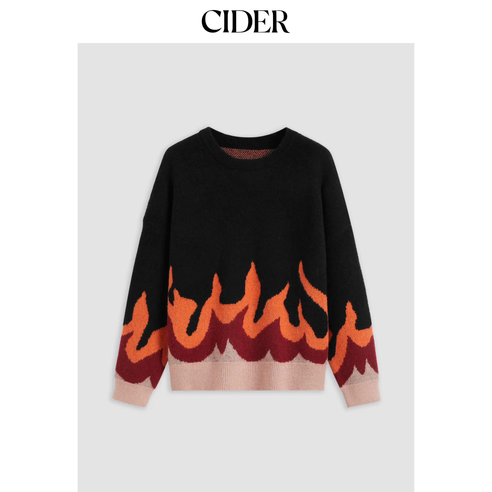 Cider [size 12/14-24] Knit Round Neckline Flame Long Sleeve Sweater SohoChic