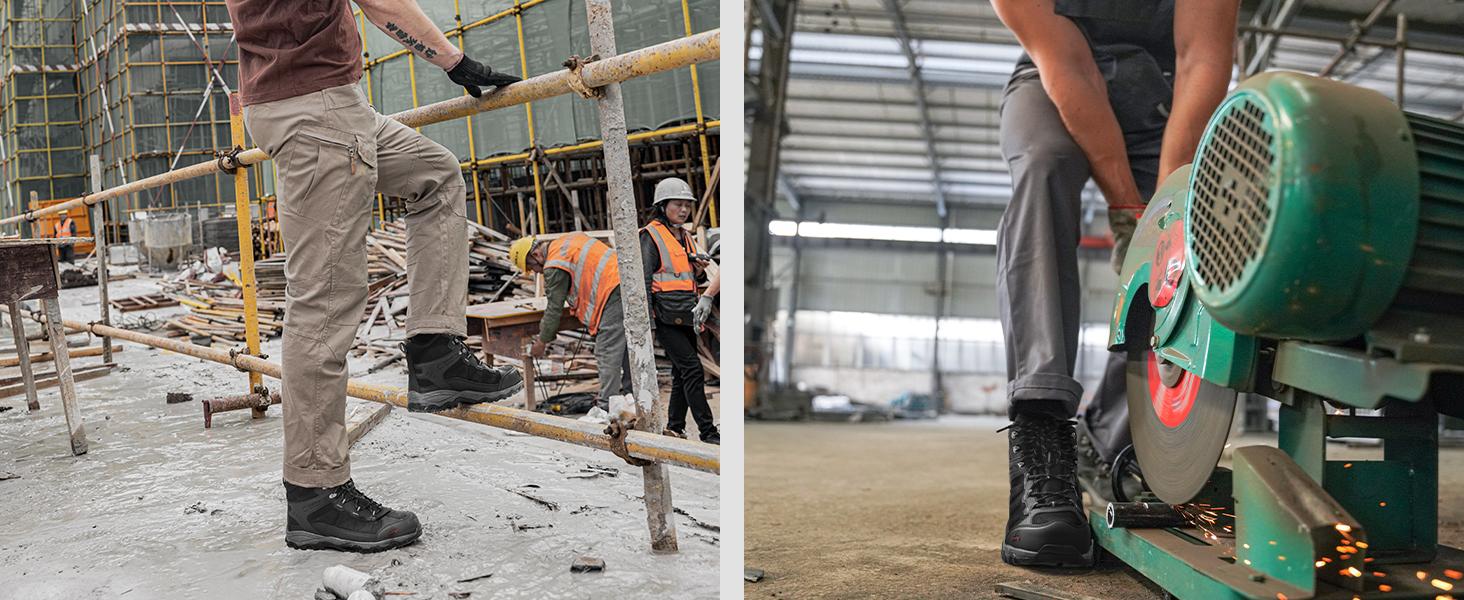 NORTIV 8 Men's Steel-Toe Work Boots - Breathable & Durable, Slip-Resistant, Round Toe, Cuban Heel Comfortable Walking Shoes Boy Closed SpringStatements