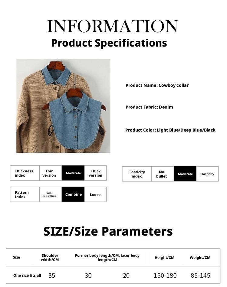 Men's and women's denim false collars are simple and versatile, making them a must-have for layering. They are suitable for various occasions such as daily life and the workplace.
