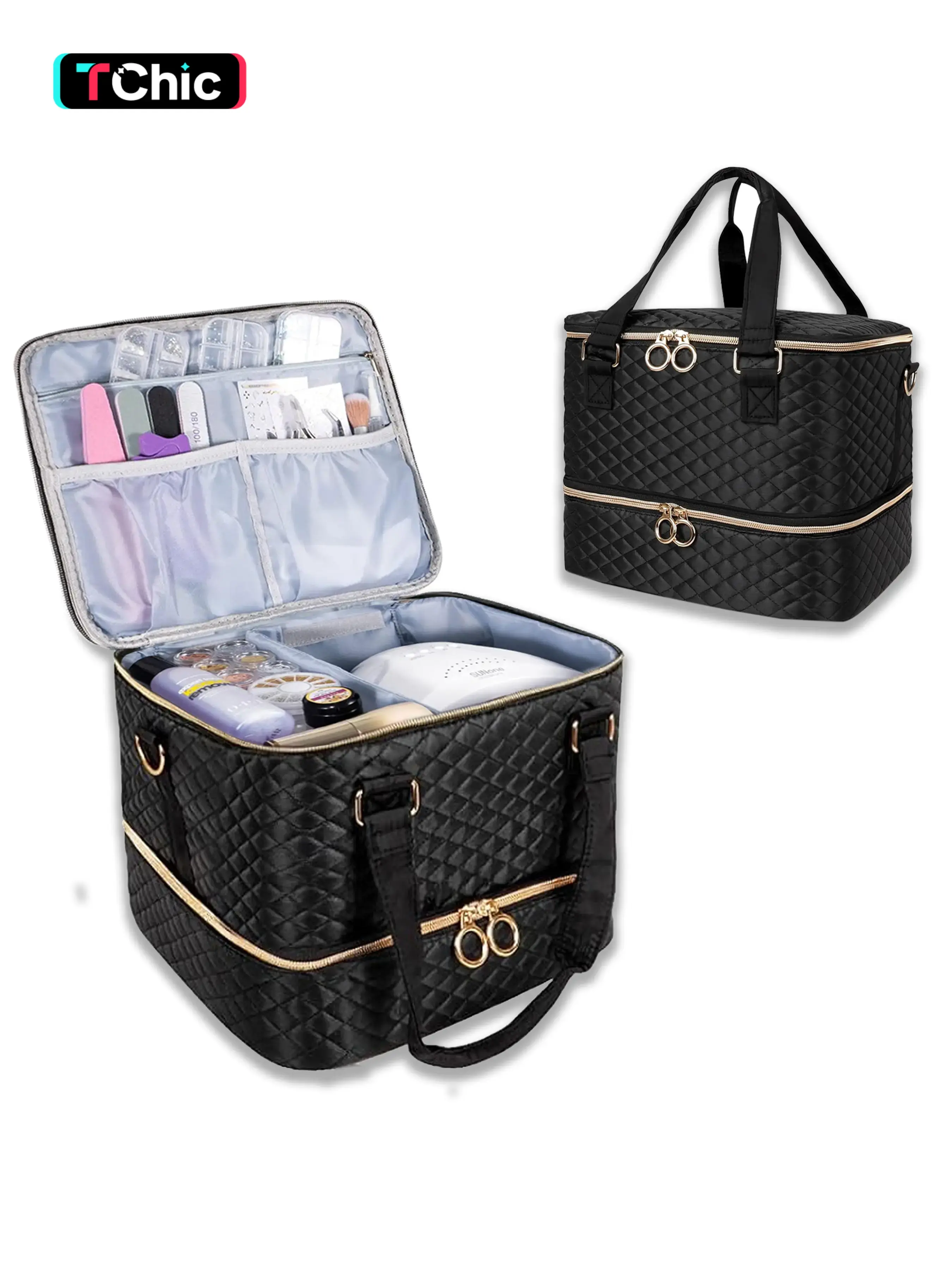 Nail Polish Organizer Bag Holds 42 Bottles Nail Polish & Nail Lamp, Gel Nail Polish Organizers and Storage box for Nail Tech, Nail Kit Supplies Organizer Case, Beauty Storage Pouch, Cosmetics Bag