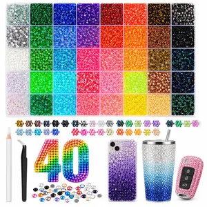 40-Piece Colorful AB Rhinestone Set, High-Luster Glass Flat Back Studs, Includes Dotting Pen ,Nail Art Rhinestones 、 Flatback Crystals ,Diamond Painting,Handmade DIY Decoration Kit, Bling Rhinestone Decoration