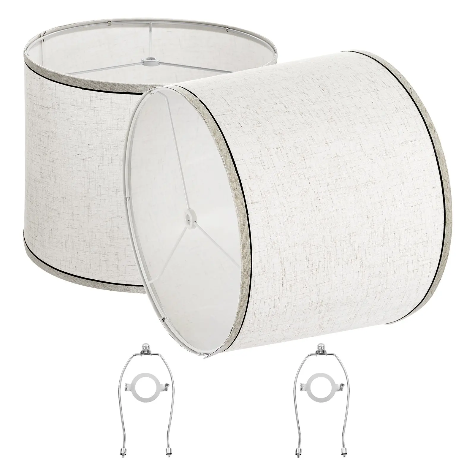 VEVOR Lamp Shade 2 Set, 11 in Topx 13 in Bottomx 10 in High (Spider Fitter), Medium Lampshade with Harp, Replacement Lamp Shade for Table Floor Lamps Pendant Lights, Light Linen with Black Edge