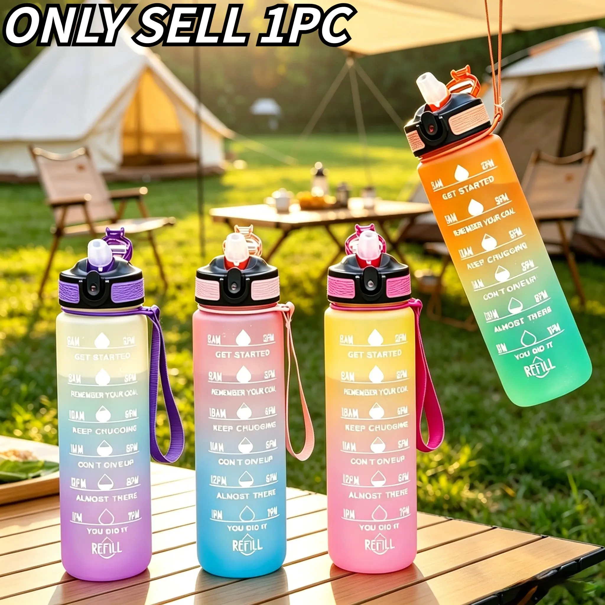 Gradient Frosted Sports Water Bottle, Traveler Water Bottle, Sports Drinking Bottle, 1000ML Plastic Cup with Lid and Straw, Bottles with Lids, Leak-Proof, Portable, Ideal for Home, Fitness, Outdoor, Travel