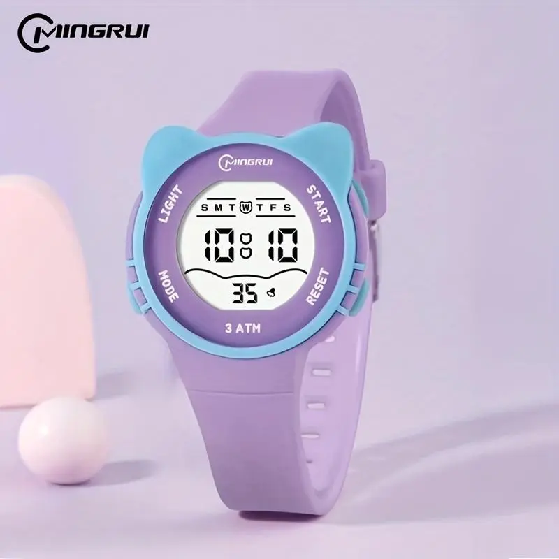 Meow Star Cartoon Colorful Electronic Watch Waterproof Swimming Alarm Clock Timing Luminous Digital Wristwatch Hours Gift Campus