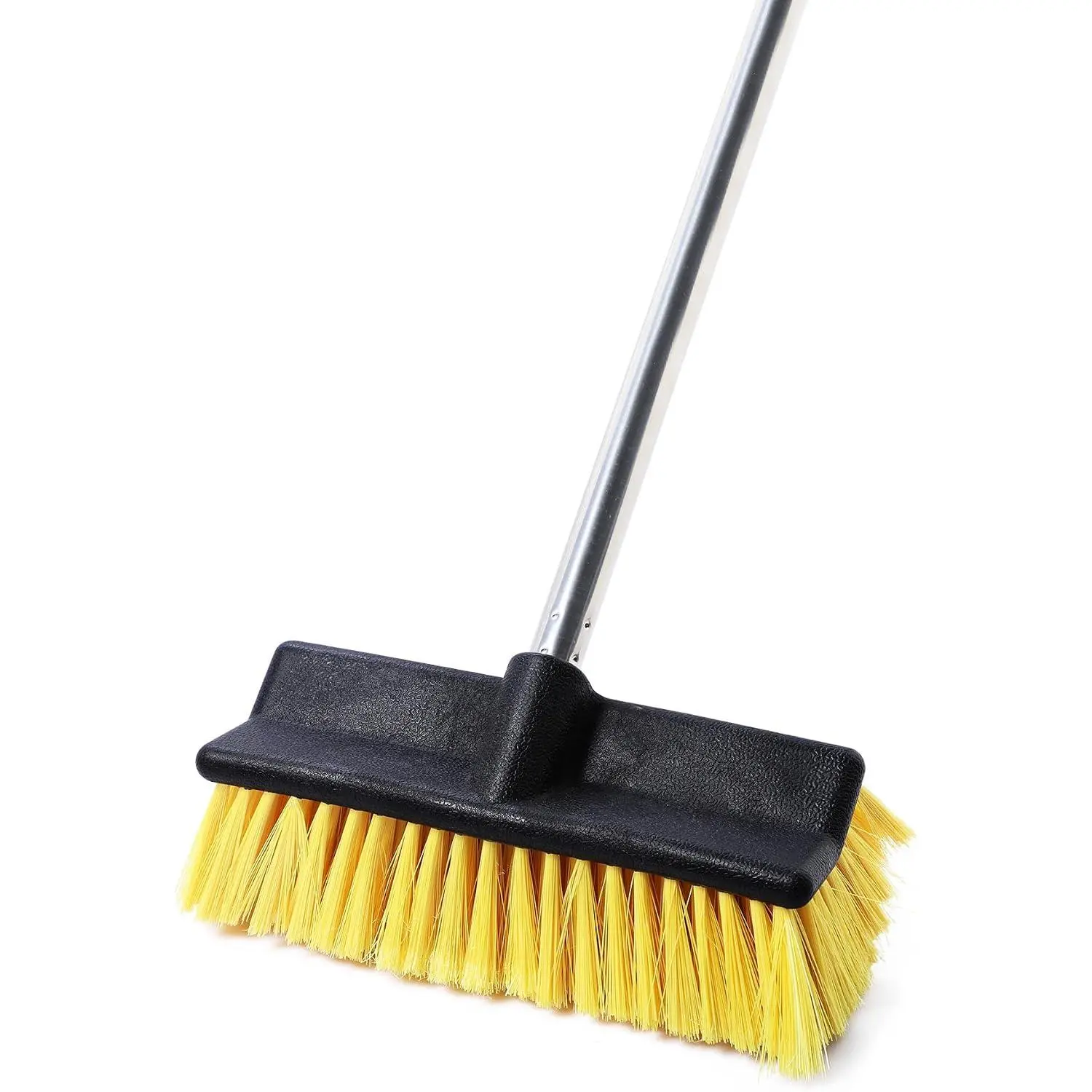 Deck Brush with 4-Section Extendable Handle Floor Scrub Brush | Soft &Medium Bristles Non-Slip Grip for Outdoor Deck Patio Bathroom Garage Concrete Cleaning 54.3 Inch
