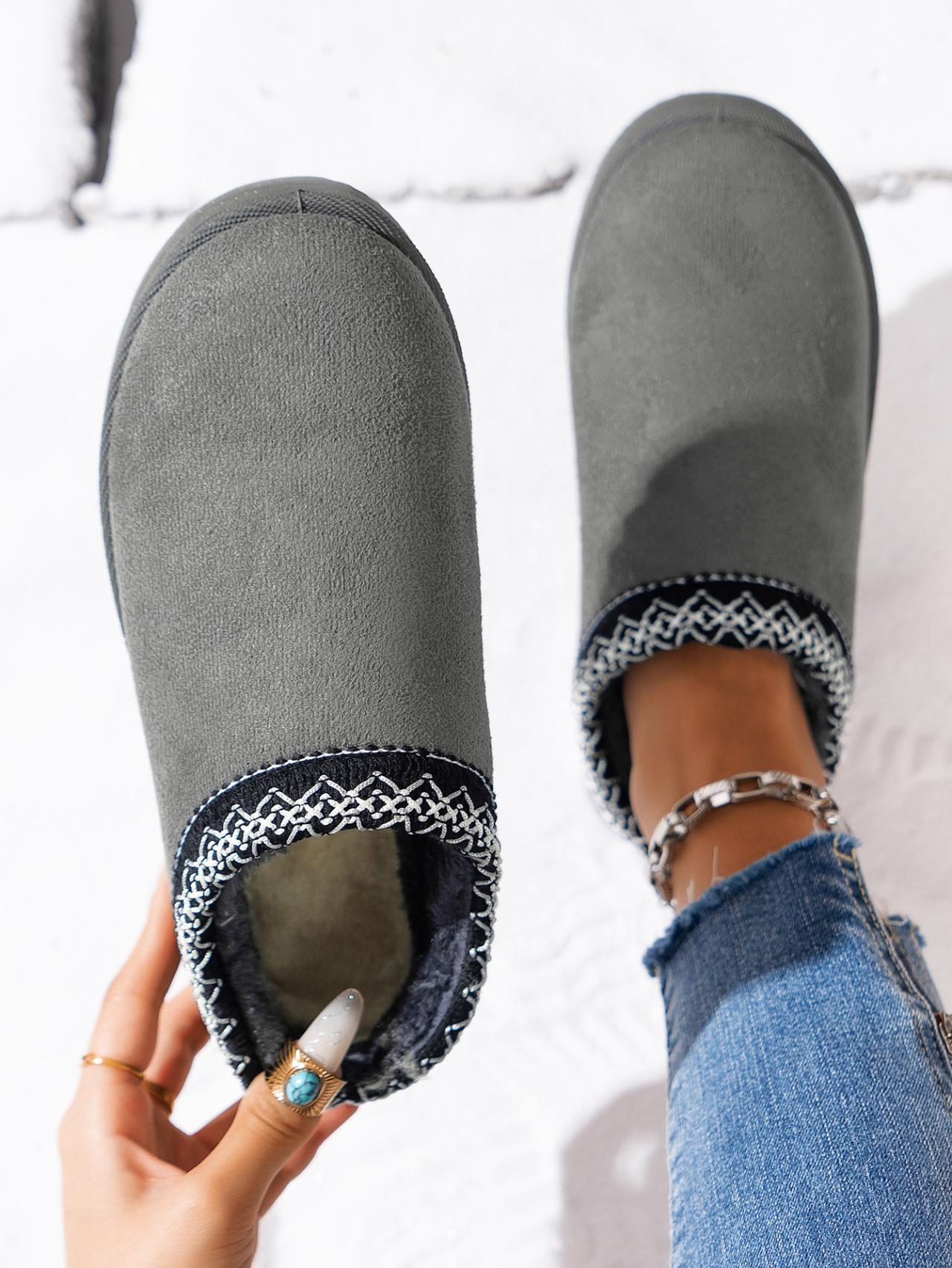 Womens Slippers Platform Mini Ankle Boots,Vegan Suede Upper,Warmly Cozy Fuzzy Fur-Lined Indoor Slippers Slip On Shoes for Out Door Black SpringStatements