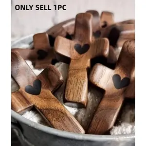 Wooden Heart Cross, Inspirational Cross Gift, Handheld Pocket Cross, Stress Relief Religious Gift, Church Gift, Home Decor, Religious Decoration