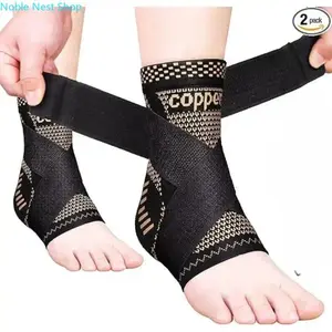 2 Pack Copper Compression Ankle Brace, Adjustable Support Sleeve for Plantar Fasciitis & Achilles Tendonitis, Relieve Swelling & Sprain for Sports and Daily Recovery
