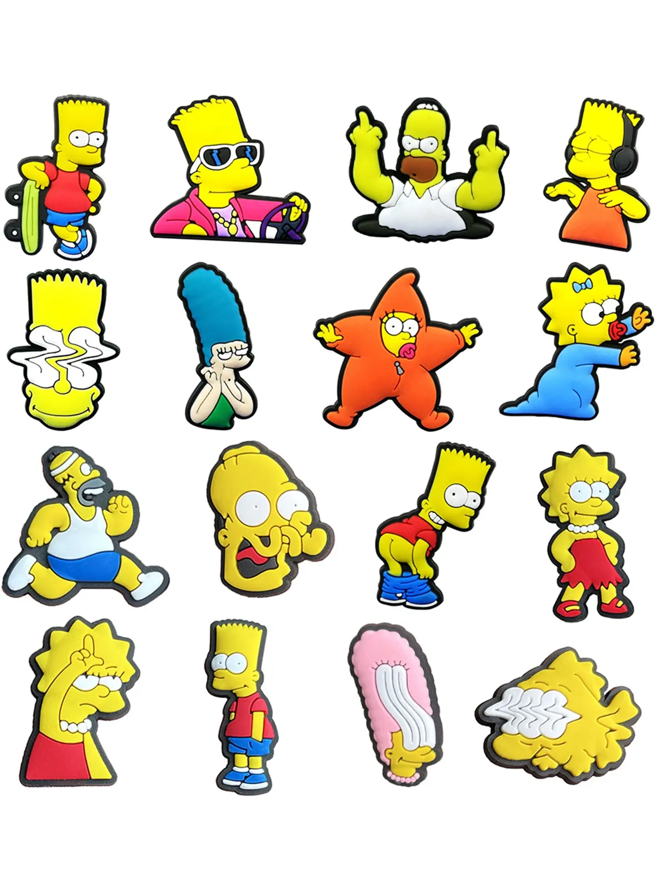 16 Funny Cartoon Shoe Charms, Cute Decorative Shoe Accessories, Perfect Gift for Kids and Adults, Simpson Party Gifts
