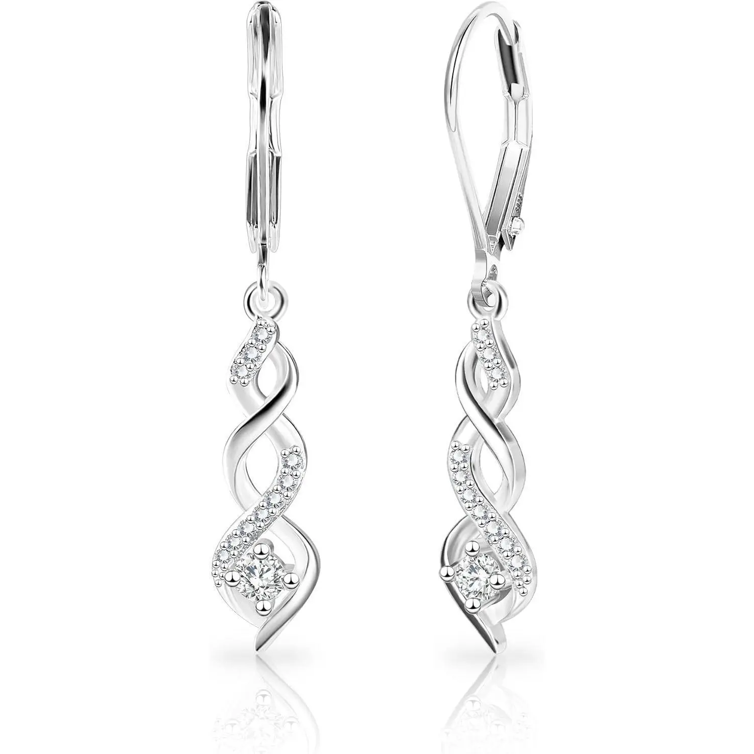 Sterling Silver Drop Dangle Earrings for Women Cubic Zirconia Hanging Dangle Earrings Long Infinity Drop Earring Leverback CZ Earing for Jewelry Gifts