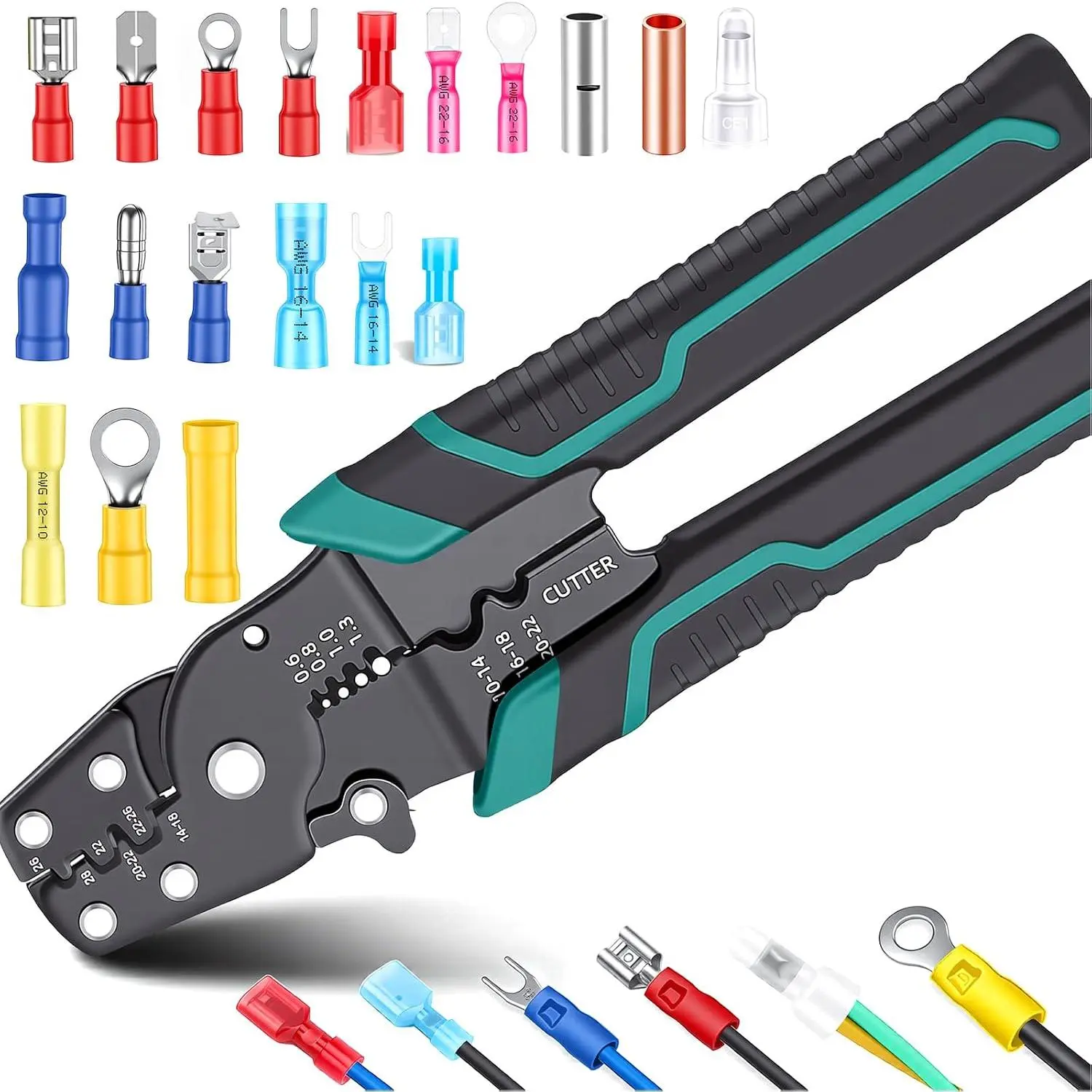 Wire Crimping tool Wire ,stripper and  for insulated/Bare/Heat Shrink connectors(22-10 AWG) Multifunctional stripping crimping pliers (No connector included)