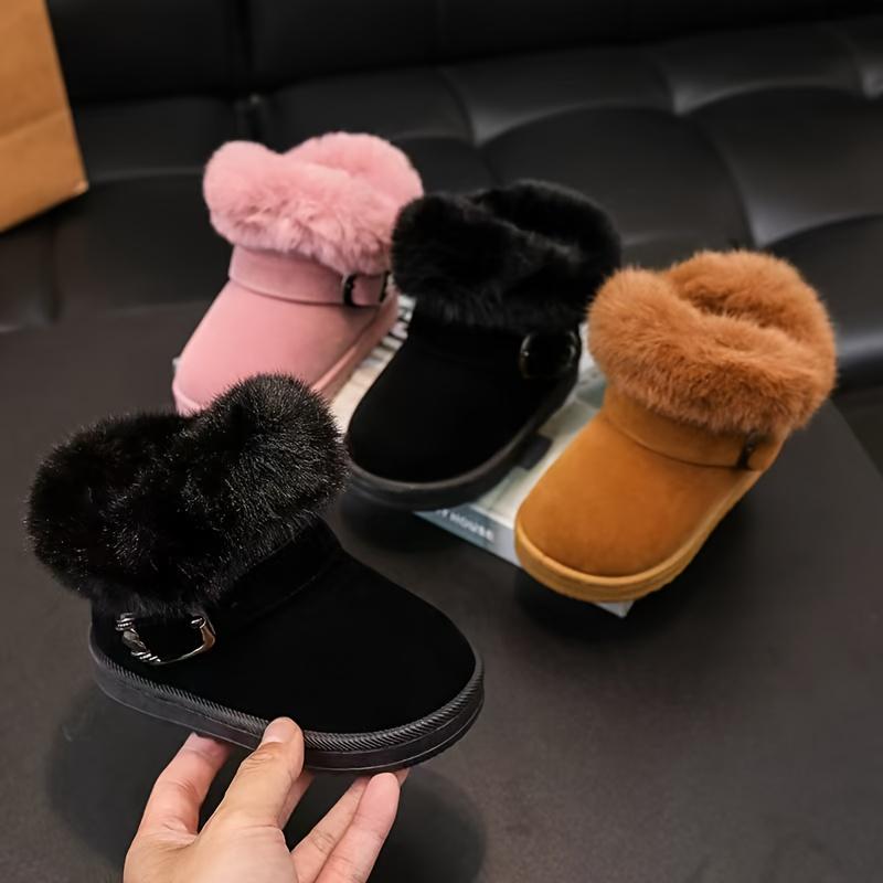 New[Girls' Winter Comfort Boots] Soft Fabric Lining, Durable Rubber Sole Girls' Winter Comfort Boots |             Slip-On Round Toe, Casual & Preppy Style, Perfect for Outdoor & Casual Attire, Minimalist Design