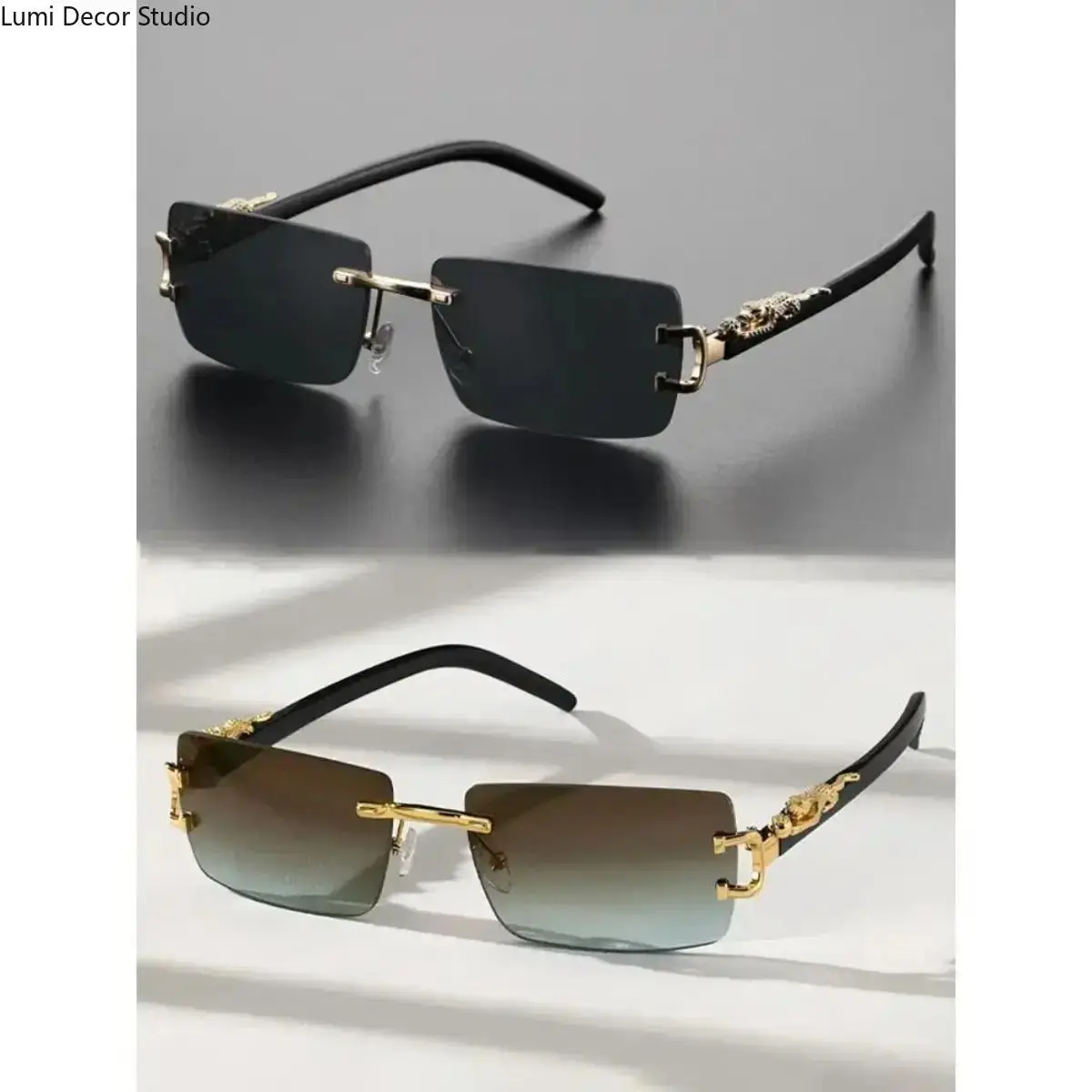 Rimless Rectangular Sunglasses - Lightweight Plastic Frame with UV400 Color Tinted Lenses for Driving, Outdoor Activities and Daily Wear