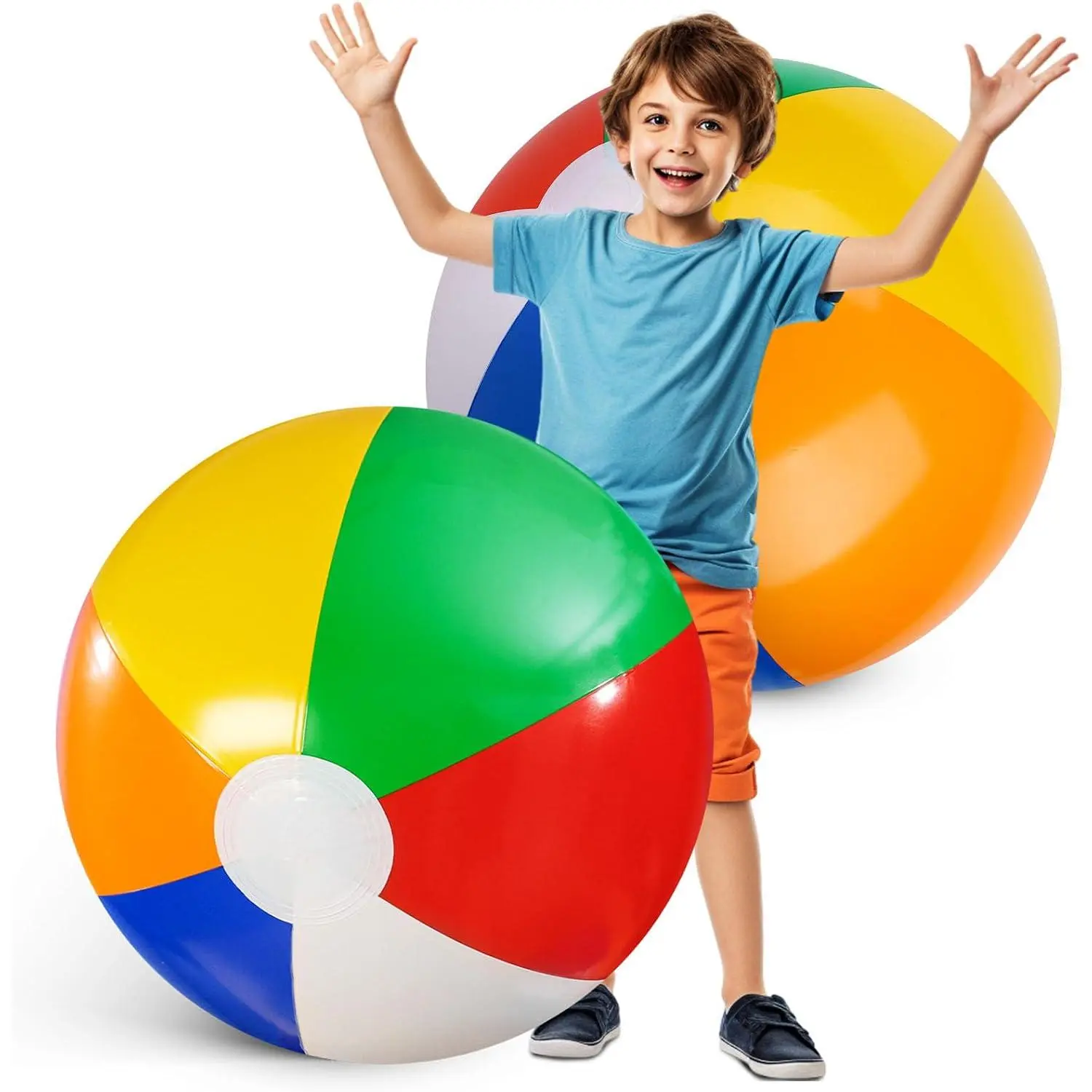 2 Pack Jumbo Beach Balls - 33.5 Inch Inflated Large Rainbow Inflatable Ball for Summer Swimming Pool Parties, Outdoor Beach Games, Birthday Party Decorations for Kids and Adults