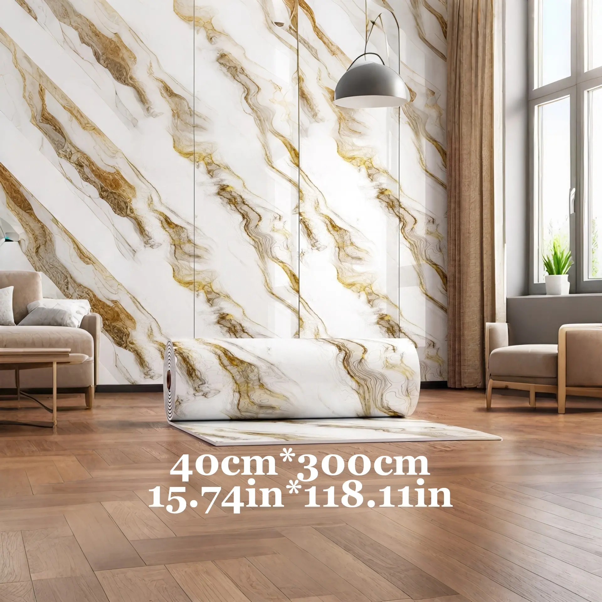 40cm*300cm Marble Style Self-Adhesive Wallpaper, Fireproof and Moisture-Proof, Easy DIY, Enhances Indoor Aesthetics, Living Room Decor