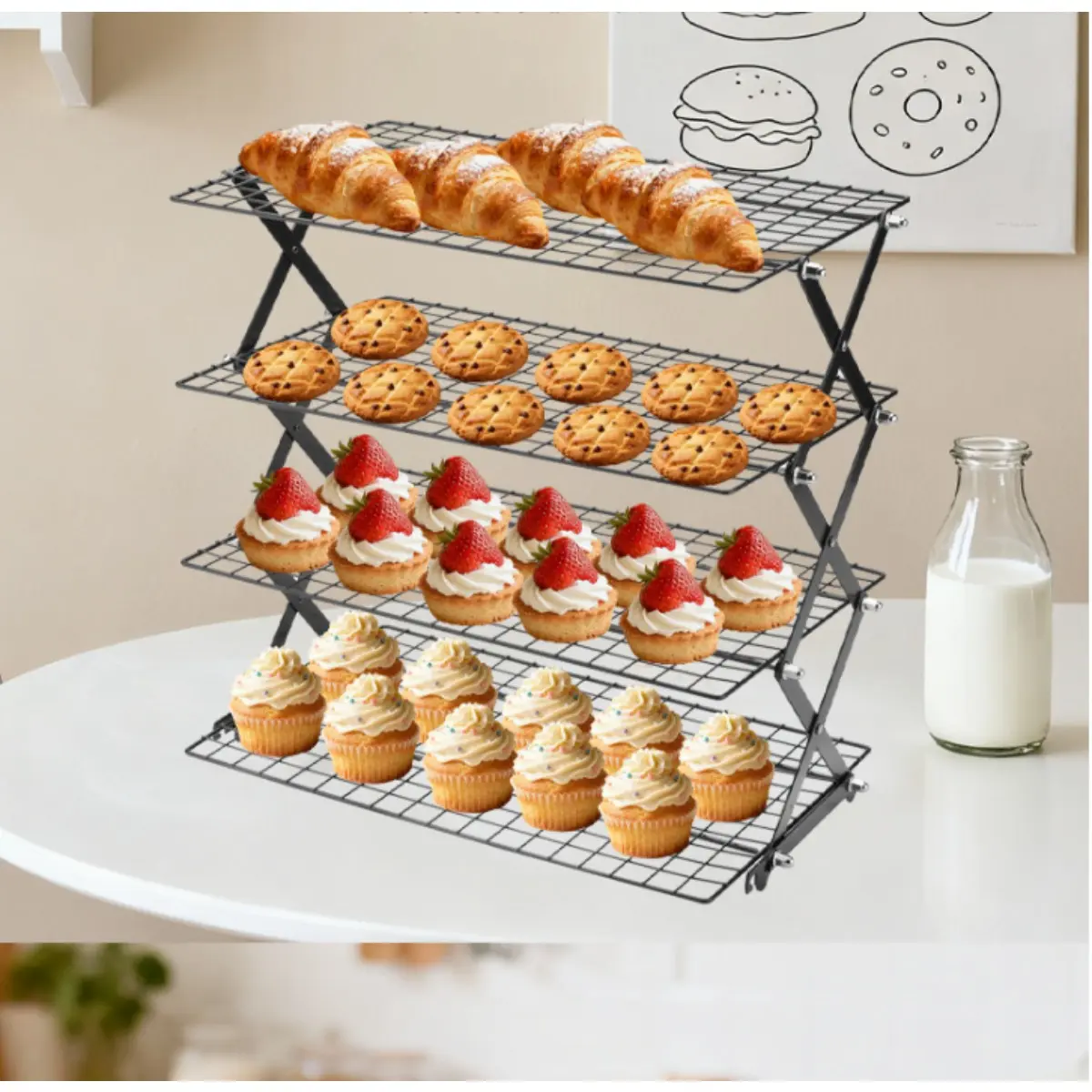 Stainless Steel Collapsible Bakeware Cooling Rack 3Tier / 4-Tier  - Non-Stick, Oven-Ready Stand Cooling Rack, Space-Saving Compact Portable Wire Shelf for Baking Cookies/Cake, Roasting, Durable  Outdoor Camping Kitchenware, Non-Stick Cooling Racks