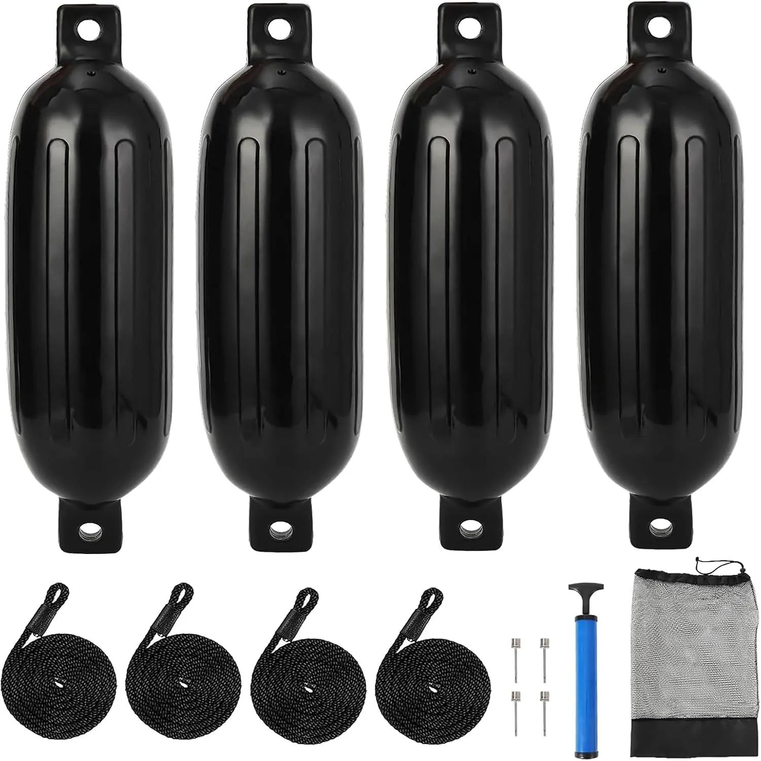 Garvee 4 Pack Boat Fenders, Inflatable Boat Bumpers for 25-35ft Vessels, Dock Bumpers with 4 Ropes, 1 Air Pump and 1 Storage Bag for Docking, Fishing Boats