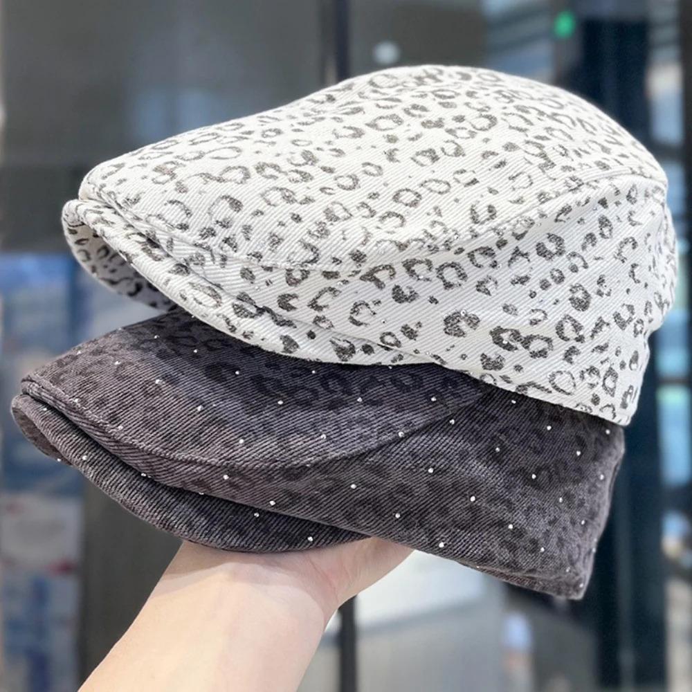 HT4874 Berets Shiny Spring Autumn Hat Men Women Leopard Artist Painter Beret Hat Male Female Ivy Flat Cap Adjustable Beret Caps