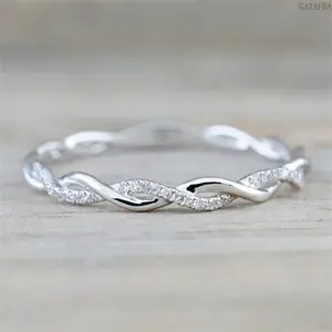 New Twisted Rope Ring Exquisite Micro Paved Cubic Zirconia Thin Band Stylish Unique Pinky Finger Jewelry