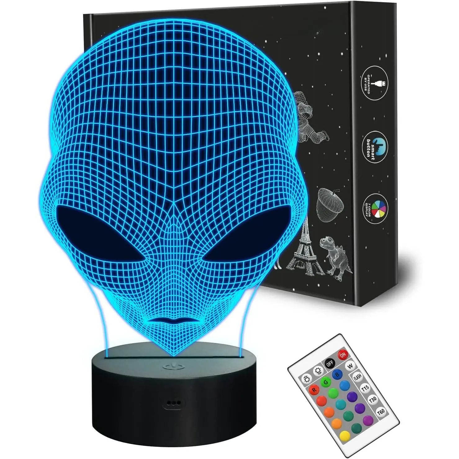 Night Light Alien Illusion Lamp, LED Martian ET Nightlight with Remote Control 16 Colors Changing Room  Decor Xmas Cool Birthday Gifts for Boys Girls