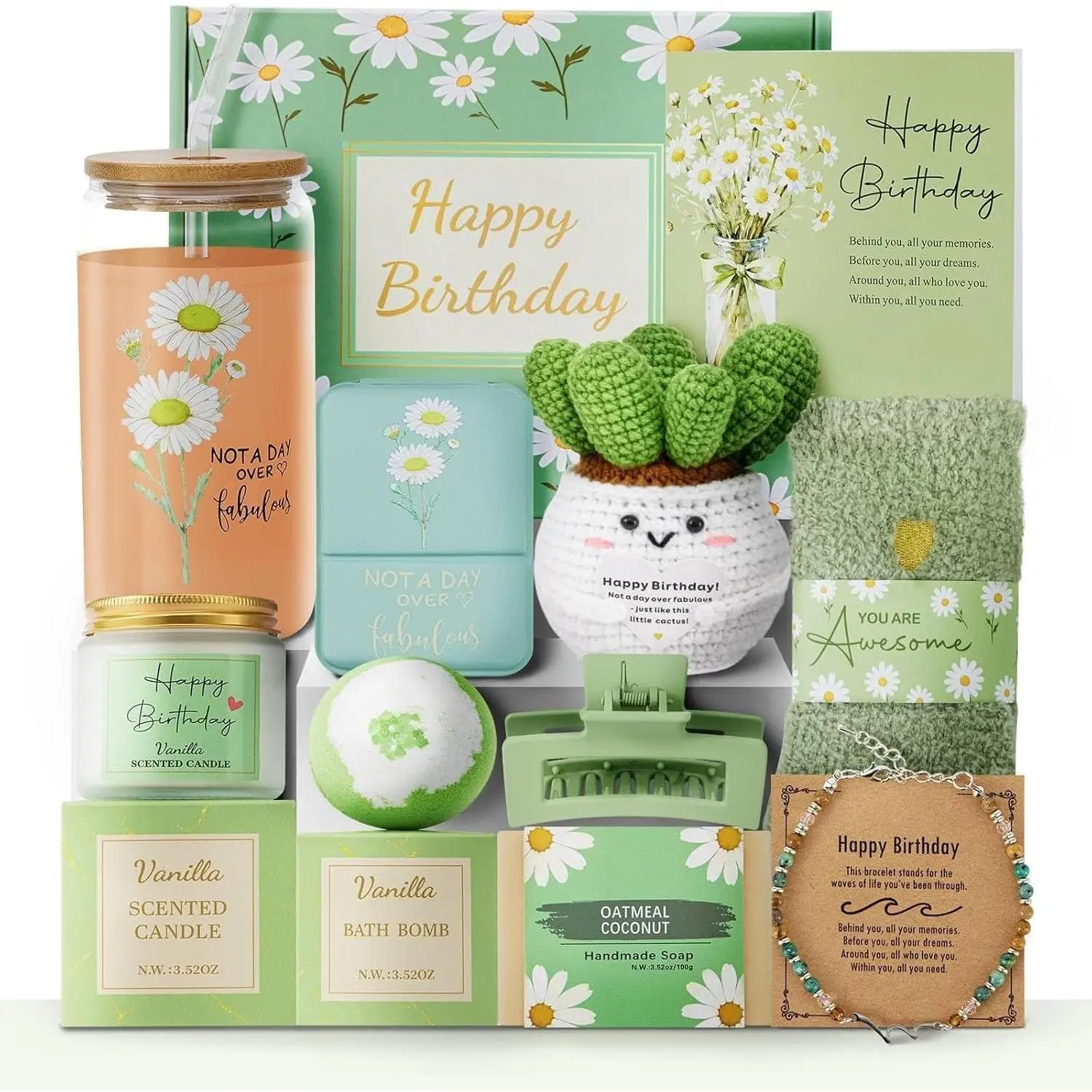 Birthday Gifts for Women,Happy Birthday Gifts for Women 11 count Birthday Basket for Women Green   Birthday Gifts Baskets for Women Mom Wife Daughter Aunt Sister Coworkers