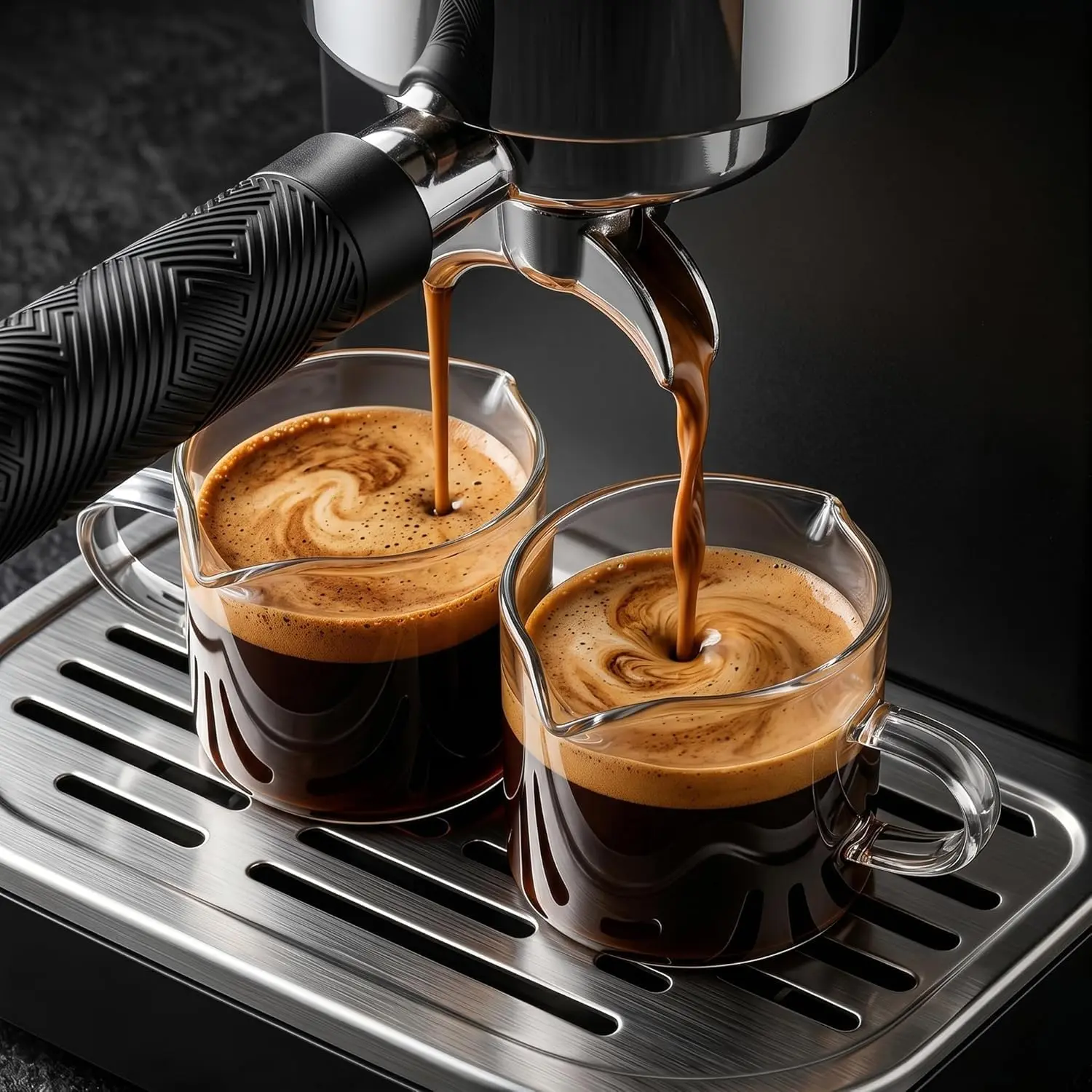 ® 5 OZ Espresso Cups Set of 2, Double Spouts Cups, Shot Glasses, Milk Cup with Handle, Clear Glass, Espresso Accessories for Making Coffee Desserts Salad Dressing Machine