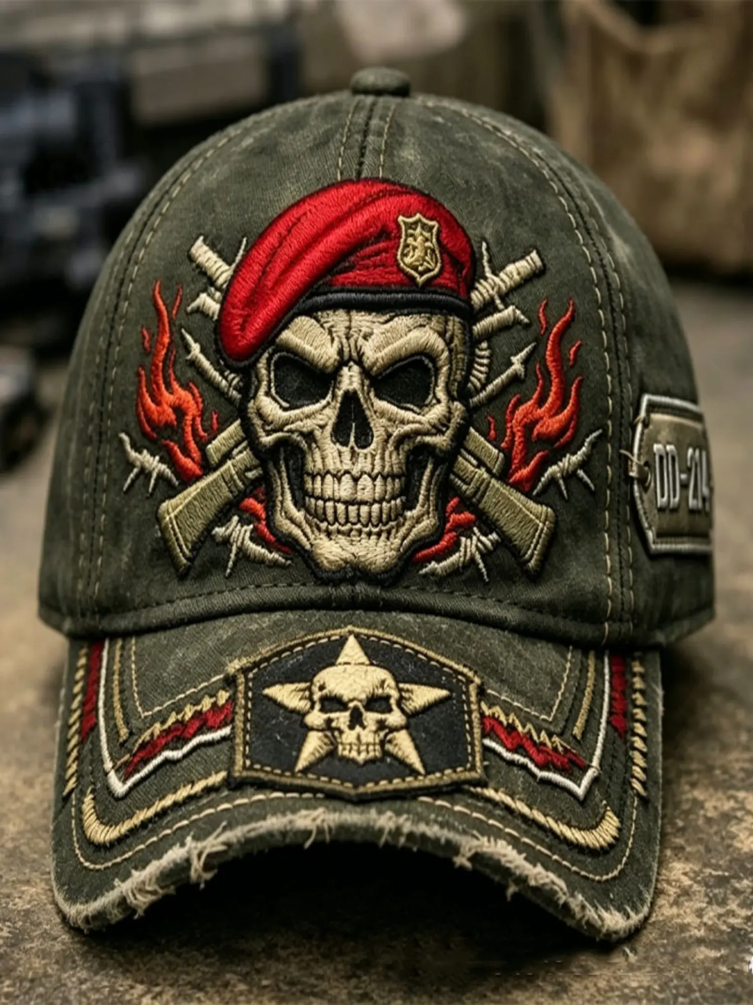 Military Skull 3D Print Tactical Baseball Cap, Vintage Military Style, Adjustable Outdoor Sun Hat, Motorcycle Fishing Accessory, Adjustable Casual Hats