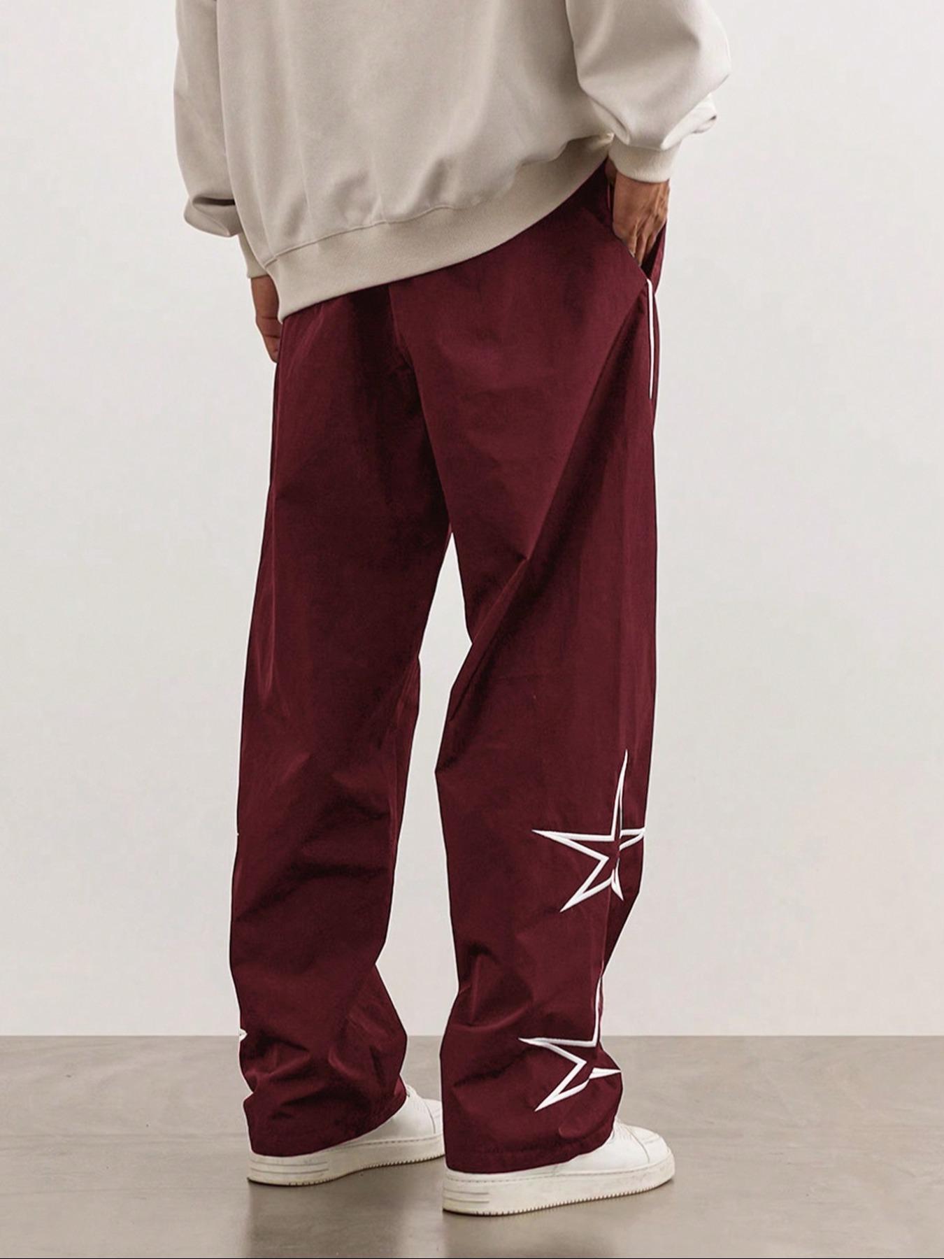 Men's Letter Patched Star Print Drawstring Waist Pants, Casual Fashion Loose, Casual Pocket Design Comfy Pocket Straight Leg Trousers for Daily Wear, Fashion Men's Bottoms for All Seasons Men's Letter Patched Star Print Drawstring Waist Pants, Casual Fashion Loose, Casual Pocket Design Comfy Pocket Straight Leg Trousers for Daily Wear, Fashion Men's Bottoms for All Seasons