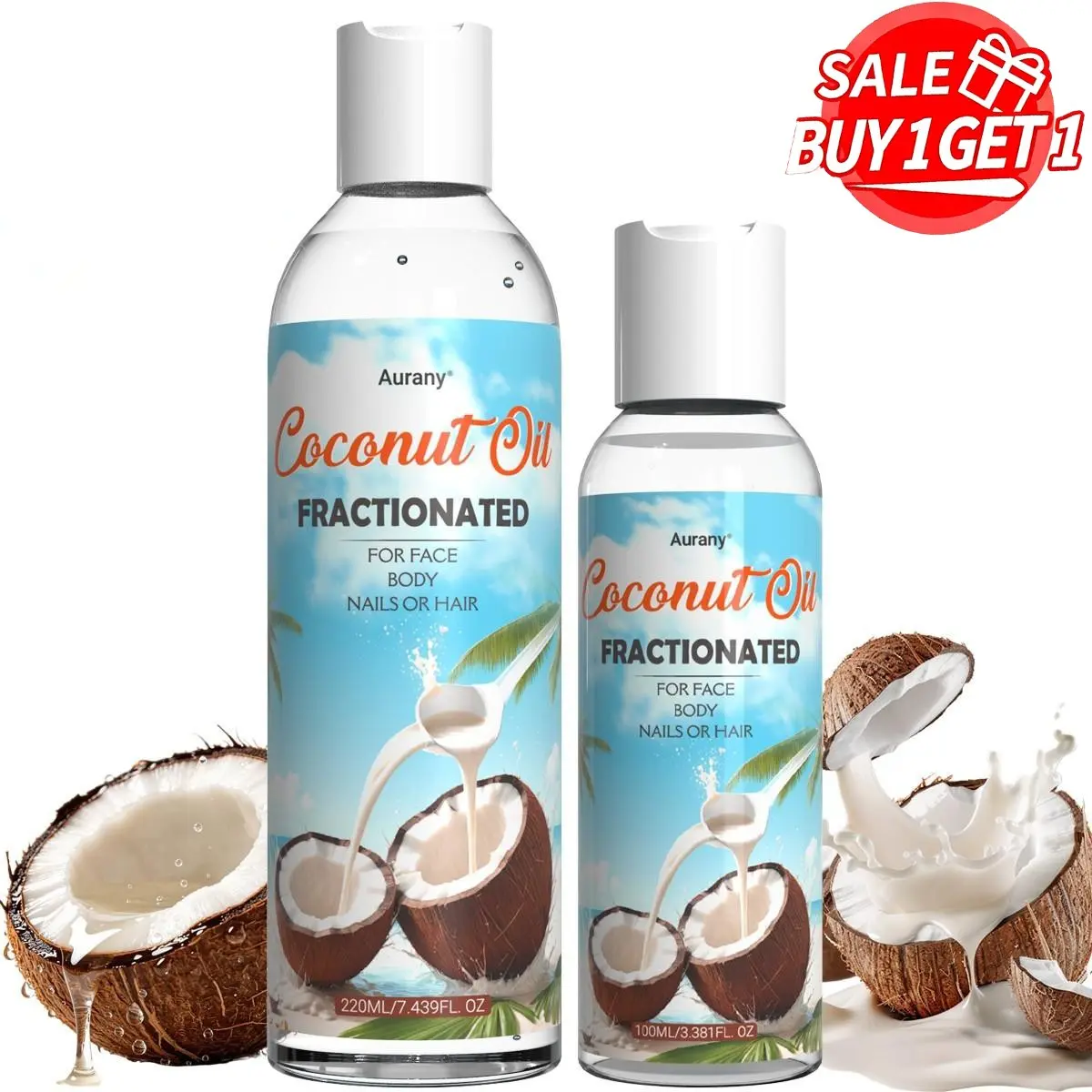 Fractionated Coconut Oil For Skin, Coconut Massage Oil, Liquid Coconut Oil ， Lightweight & Hydrating, Provides Moisture, Protects Nails, Smoouths Hair, Massages Body, Multiple Uses, Fast-Absorbing, Nourishes Skin, Unisex