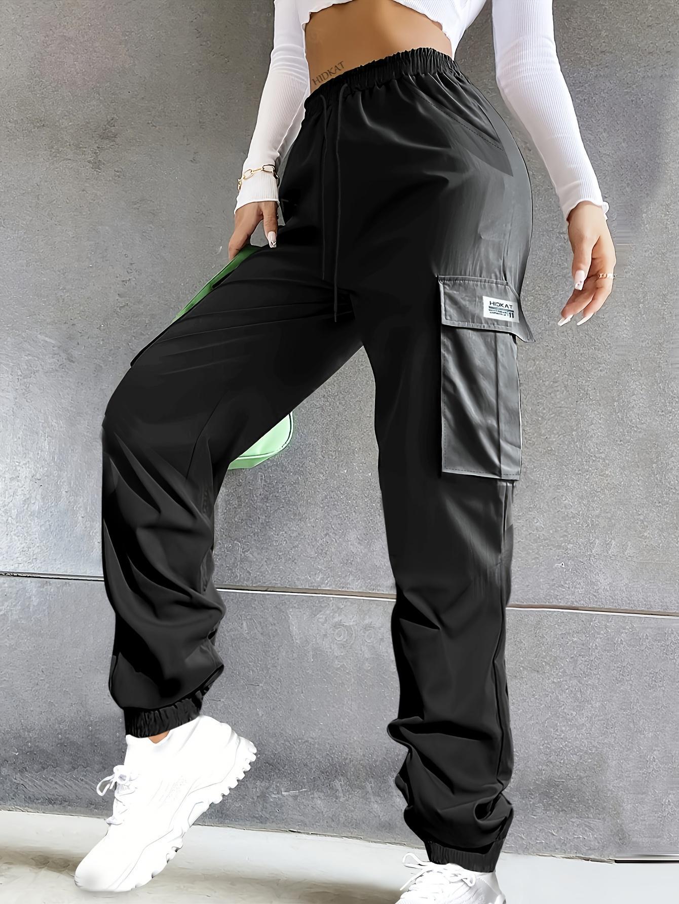 Women's Lightweight Cargo Pants - Elastic Drawstring Waist & Spacious Utility Pockets | Regular Fit Streetwear Trousers for Everyday Comfort | All-Season Breathable Fabric (Solid Colors, Relaxed Fit)