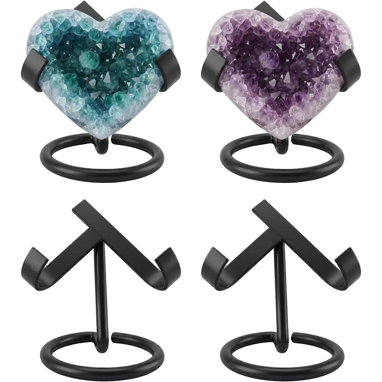 4 count Metal Heart Stone Stand  Display Shelf Black | Rock Display Stand  Ball Holder Mineral Specimen Display Easel Holder for     Showcasing