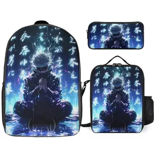 Jujutsu Anime Kaisen Satoru Gojo Backpack Set, 3 Piece Backpack Set With Lunch Box Pen Box , High Capacity Bookbag Lunch Bag Pencil Case Workplace Travel