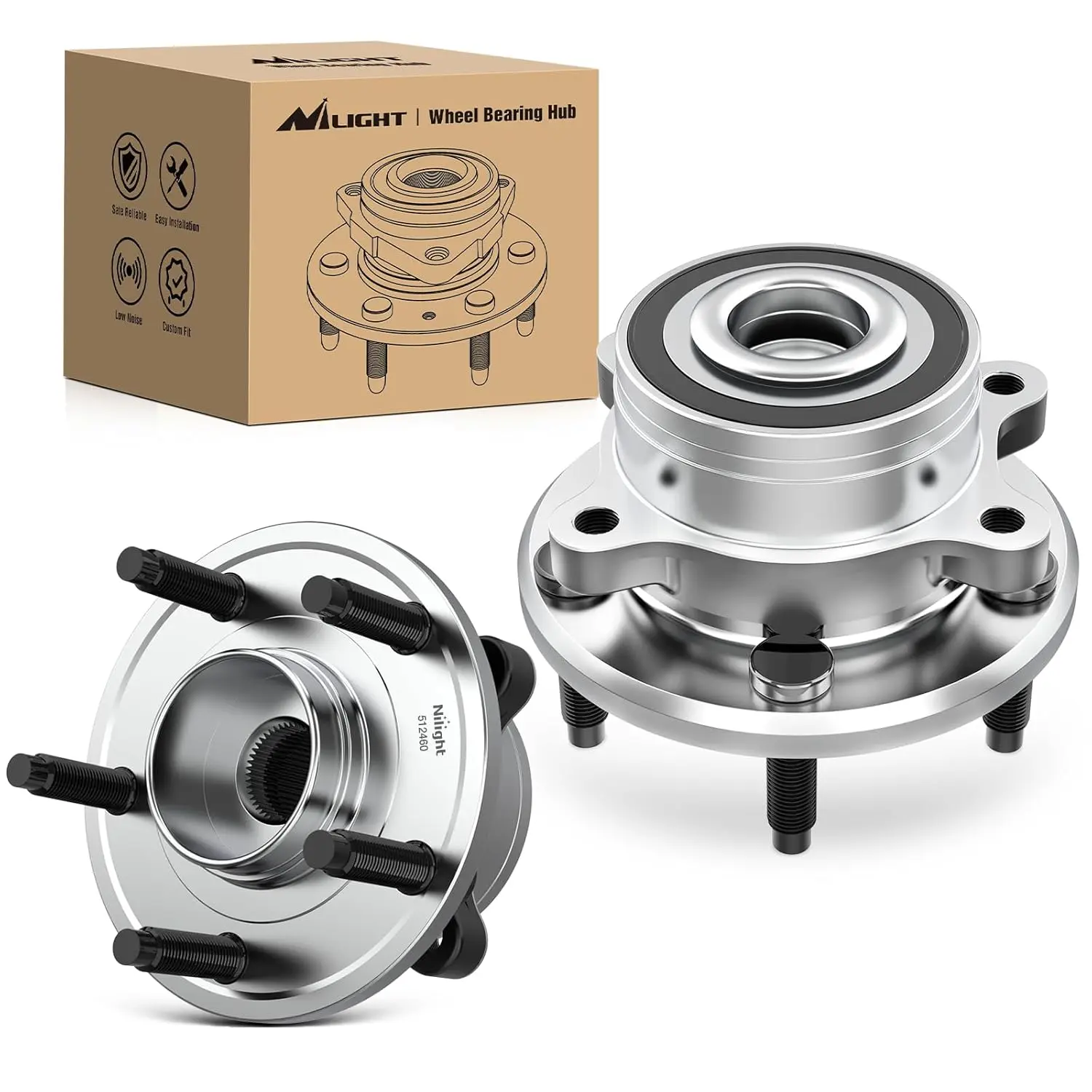 Nilight 2-Pack 5-Lug Front/Rear Wheel Bearing and Hub Assembly 512460 - Alloy Steel, High-Speed, Precise Fit, Stability Boost, Wobble Reduction for Ford Explorer 2011-2019, Ford Police Interceptor Utility 2013-2018, Enhanced Driving Stability, Pre-Greased