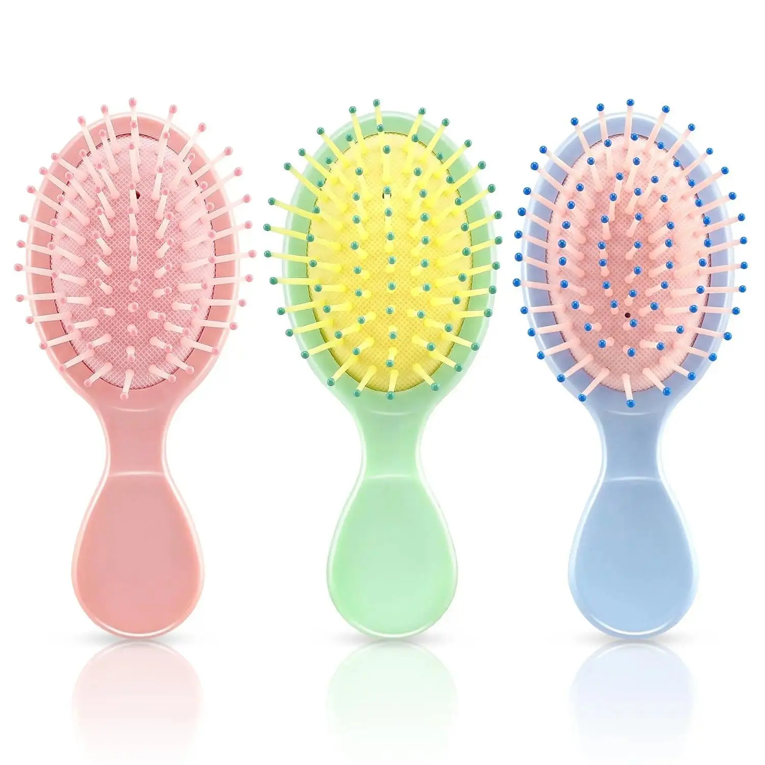 3Pcs Mini Soft-Bristle Tangle-Free Detangler Brush Set, Compact Lightweight Quick-Drying All-Purpose Travel Tool for Dry & Wet Hair (Pink, Green, Blue), Hair Brush