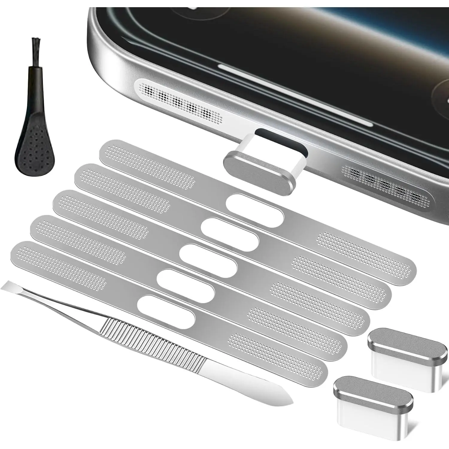 Speaker Protector Compatible with  17 Pro Max, Metal Mesh Dust Cover with USB C Dust Plug, Cleaning Tools,
