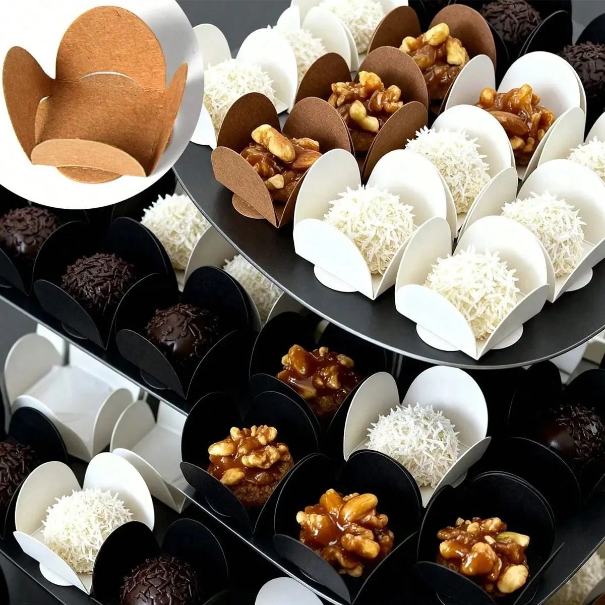 Chocolate Packaging Trays, Candy Chocolate Paper Boxes, Chocolate Truffle Wrappers, Jewelry Display Bases, Party Decorations
