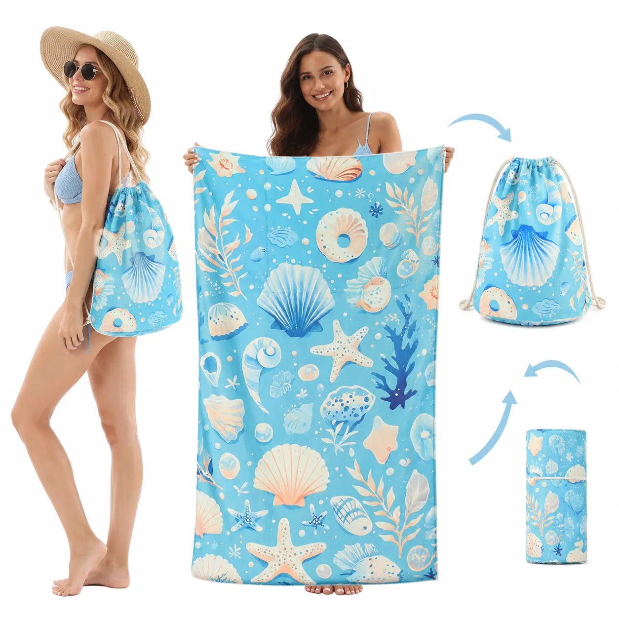 Beach Towel Backpack 2 in 1 Sand Free Quick Dry Beach Blanket with Drawstring Bag Waterproof Beach Mat Summer Beach Essentials for Pool Cruise Travel Camping Vacation Anchor Print
