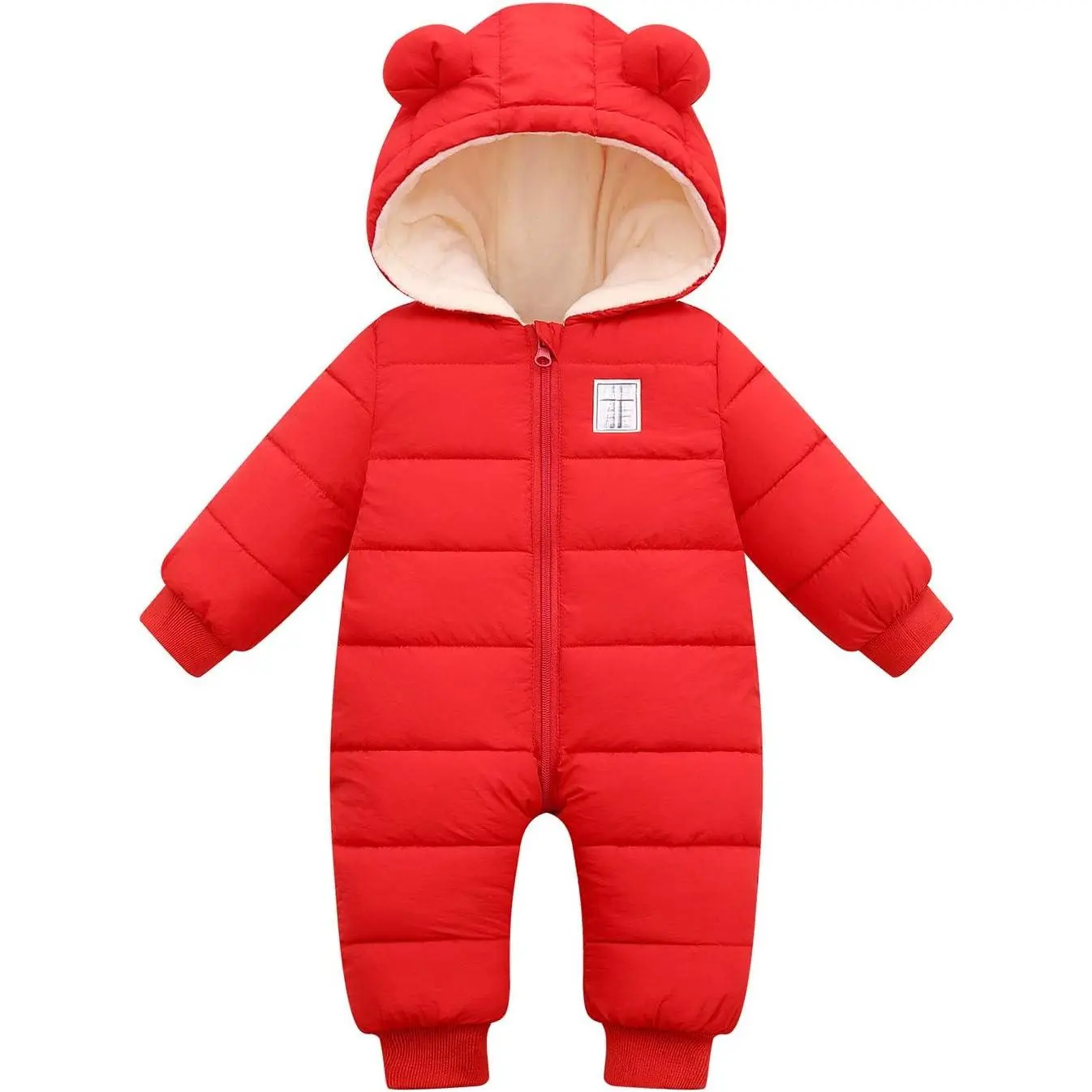 Baby Unisex Puffer Jacket Snowsuit - Warm Hooded 1-Piece Romp, Snug Body Cotton Bodysuit, Affordable First Outfit, Prop 65 Safe, Soft Traditional Boutique Cute Classic Clothing, One-Piece Romp