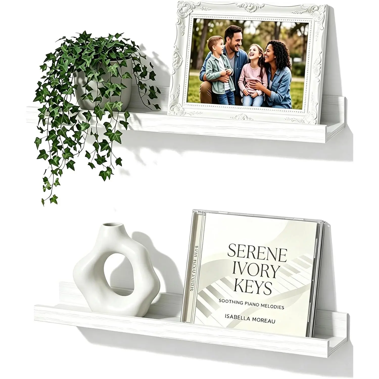 White Picture Ledge Shelves, 16 Inch Floating Wall Shelf Set of 2 | Wall Mounted Display Shelf with Lip for Photos, Books & Décor,  for ,  Room, Bedroom and Living Room