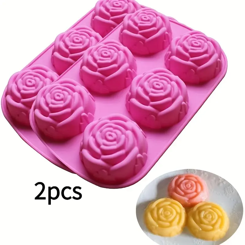 2pcs,Pink 6-piece rose silicone cake mold baking tool, Valentine's Day baking mold