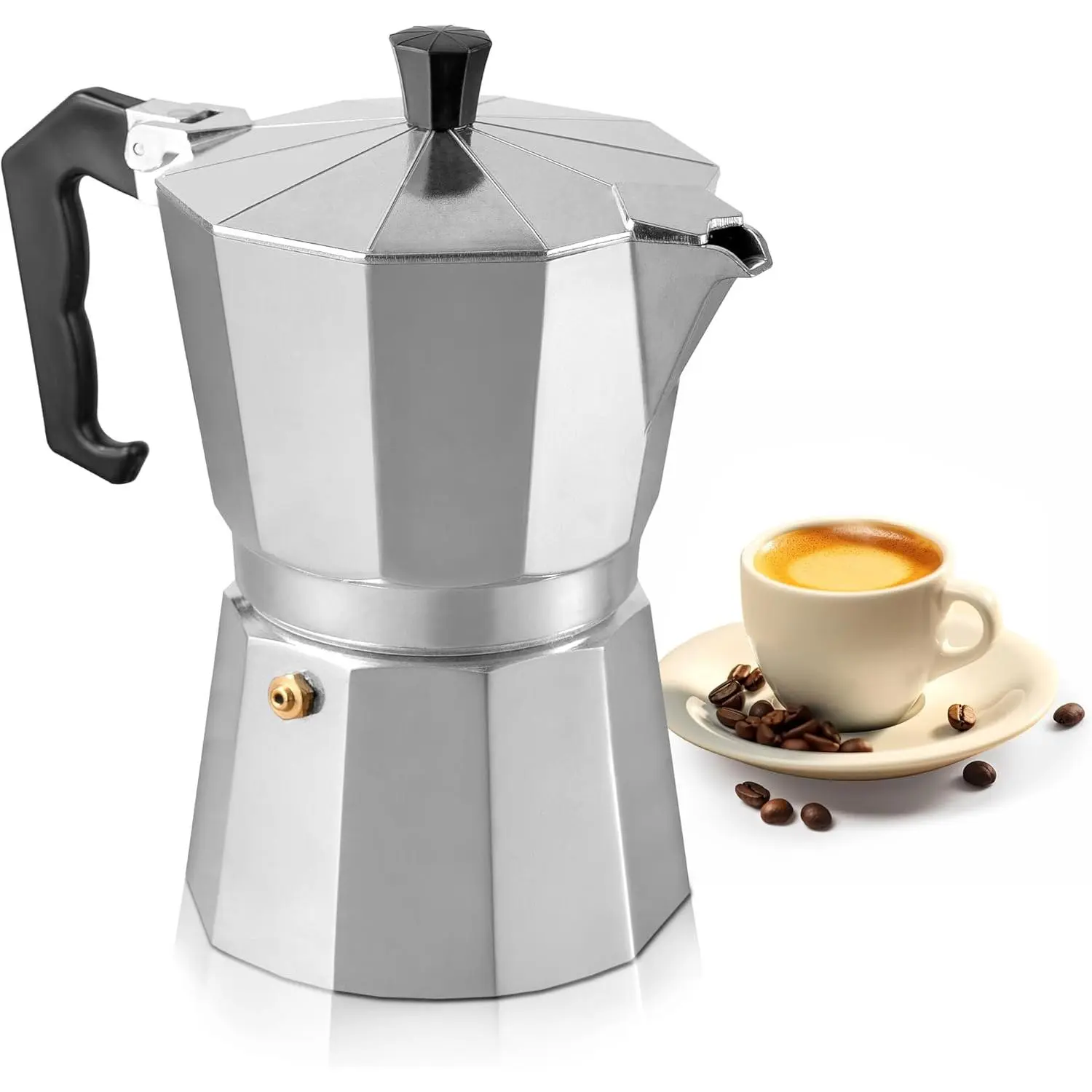 Classic Stovetop Moka Pot Espresso Brewer - 3-Cup (5 oz) Small Size, with Safety Valve, Compatible with Gas & Electric Stoves, Ideal for Cuban Coffee, Perfect for Small Kitchens