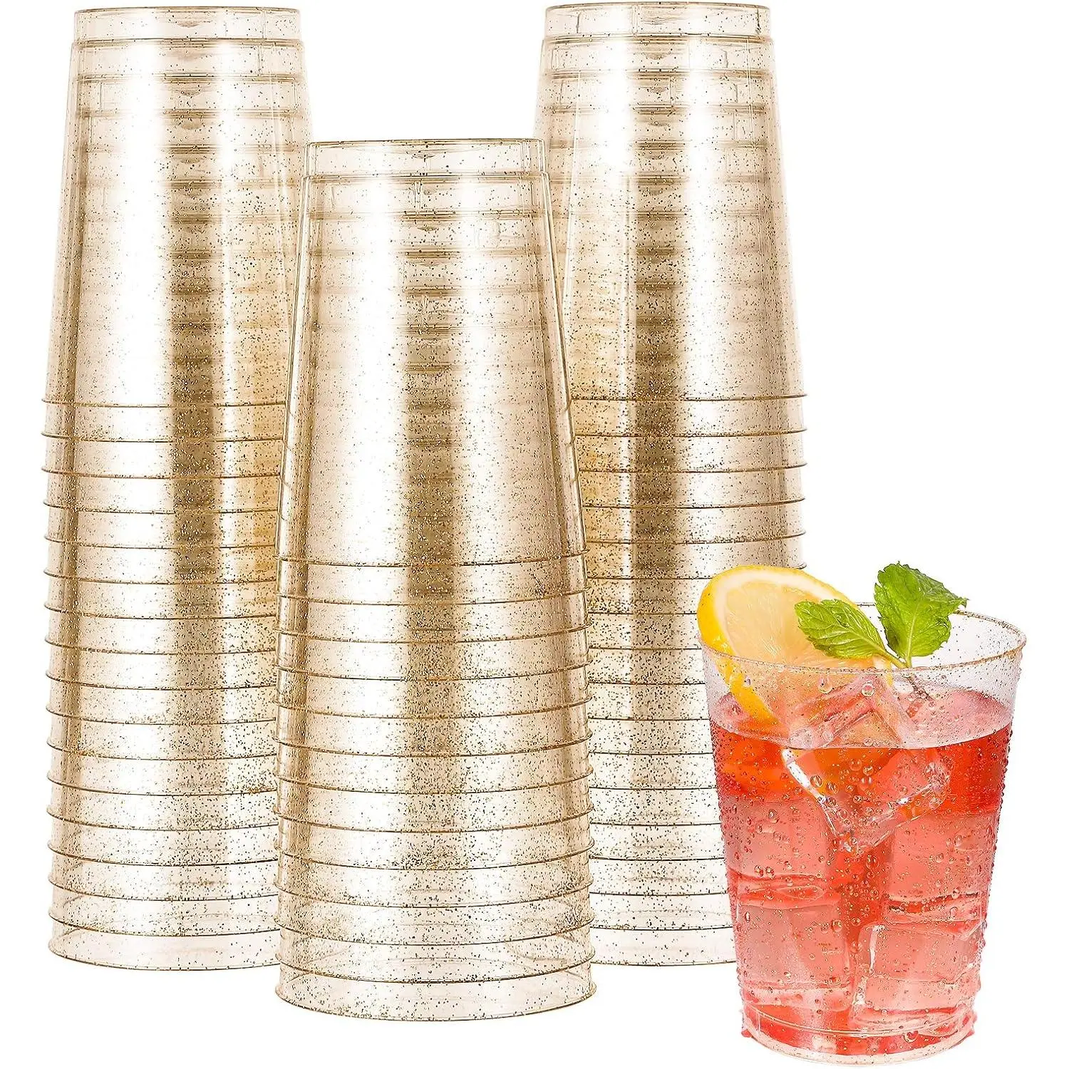 50 Pack 10 oz  Plastic Cups, Disposable  Glitter Plastic Cups  for Wedding, Thanksgiving, Halloween,Christmas Parties