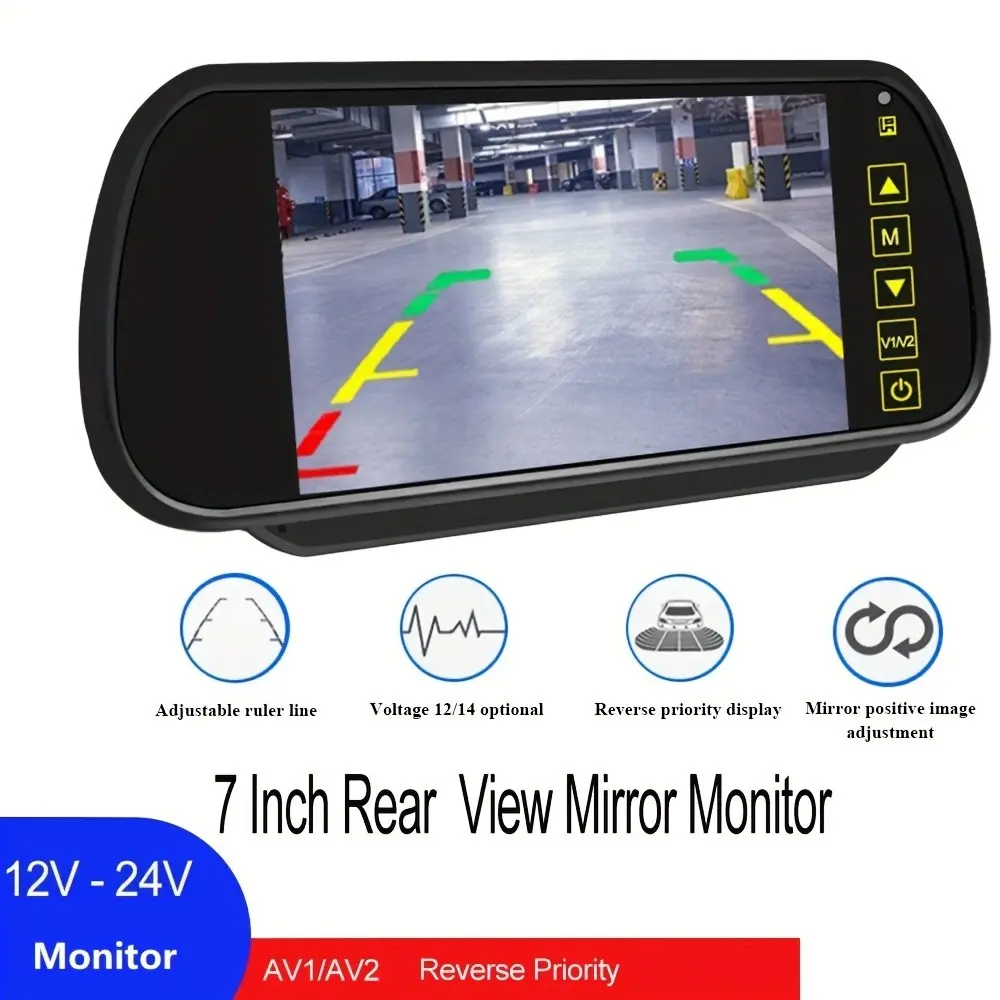 7 Inch Car LCD Rearview Mirror Display, Parking Screen, Dual AV Interfaces, Auto Sensing Display, Abs Enclosure Material