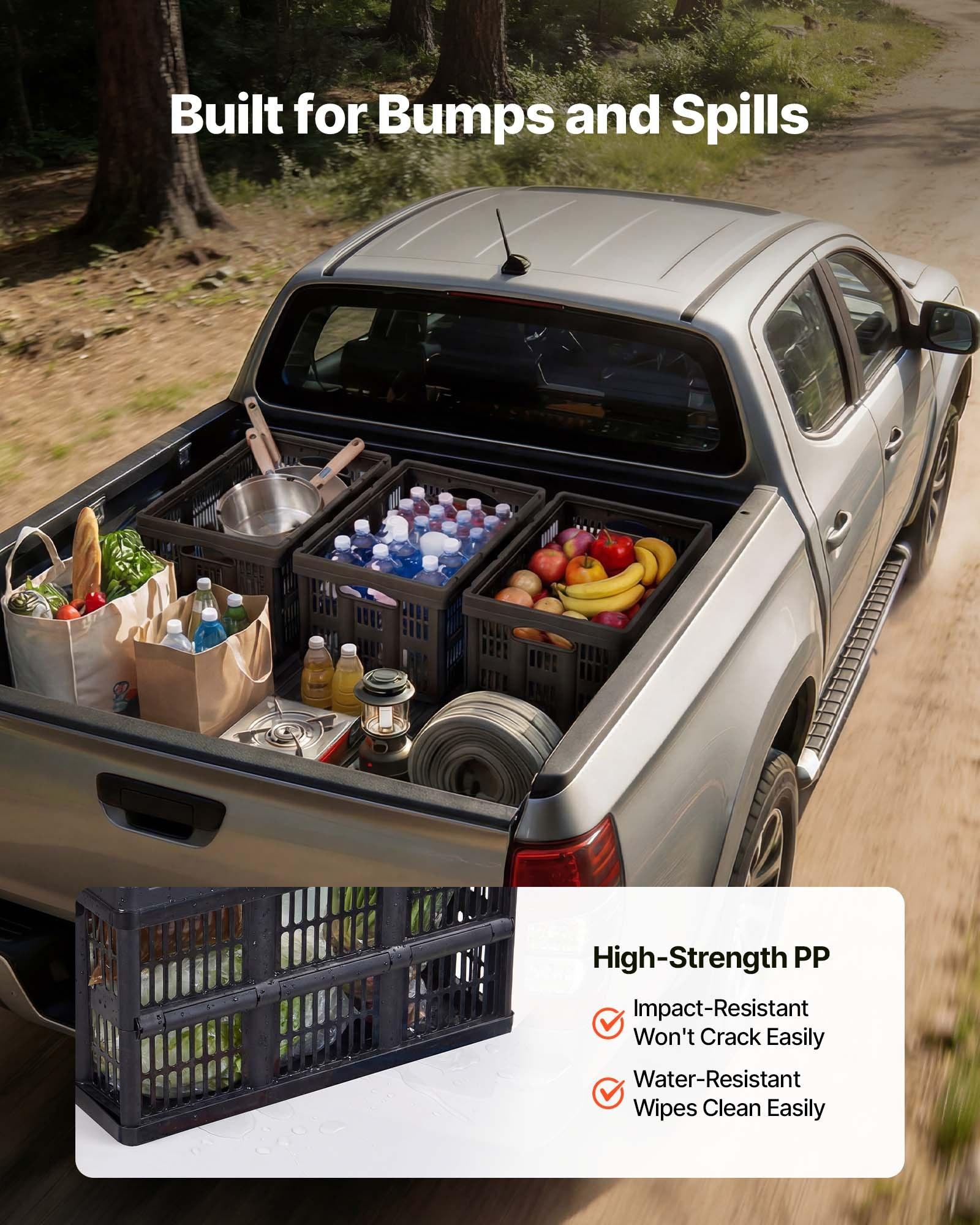 VEVOR Plastic Collapsible Storage Bins, 45L 3 Packs, Stackable Folding Storage Crates with Handles, Holds 33 lbs Per Bin, Foldable Heavy Duty Containers, Space-Saving Baskets, for Home Organizing