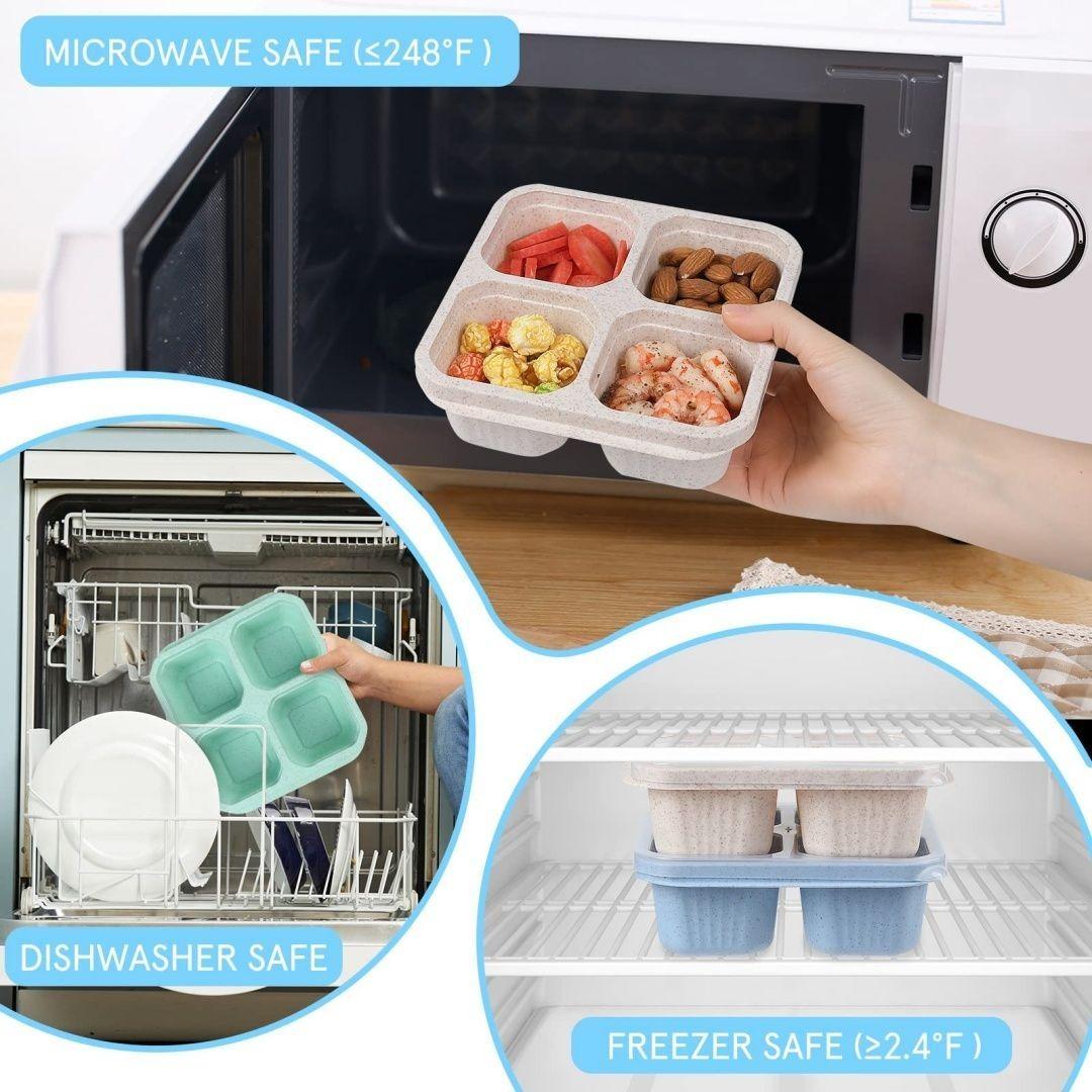 Portable 4 Compartment Eco-Friendly Lunch Box for Daily Use Meal Prep Containers Sustainable Tableware