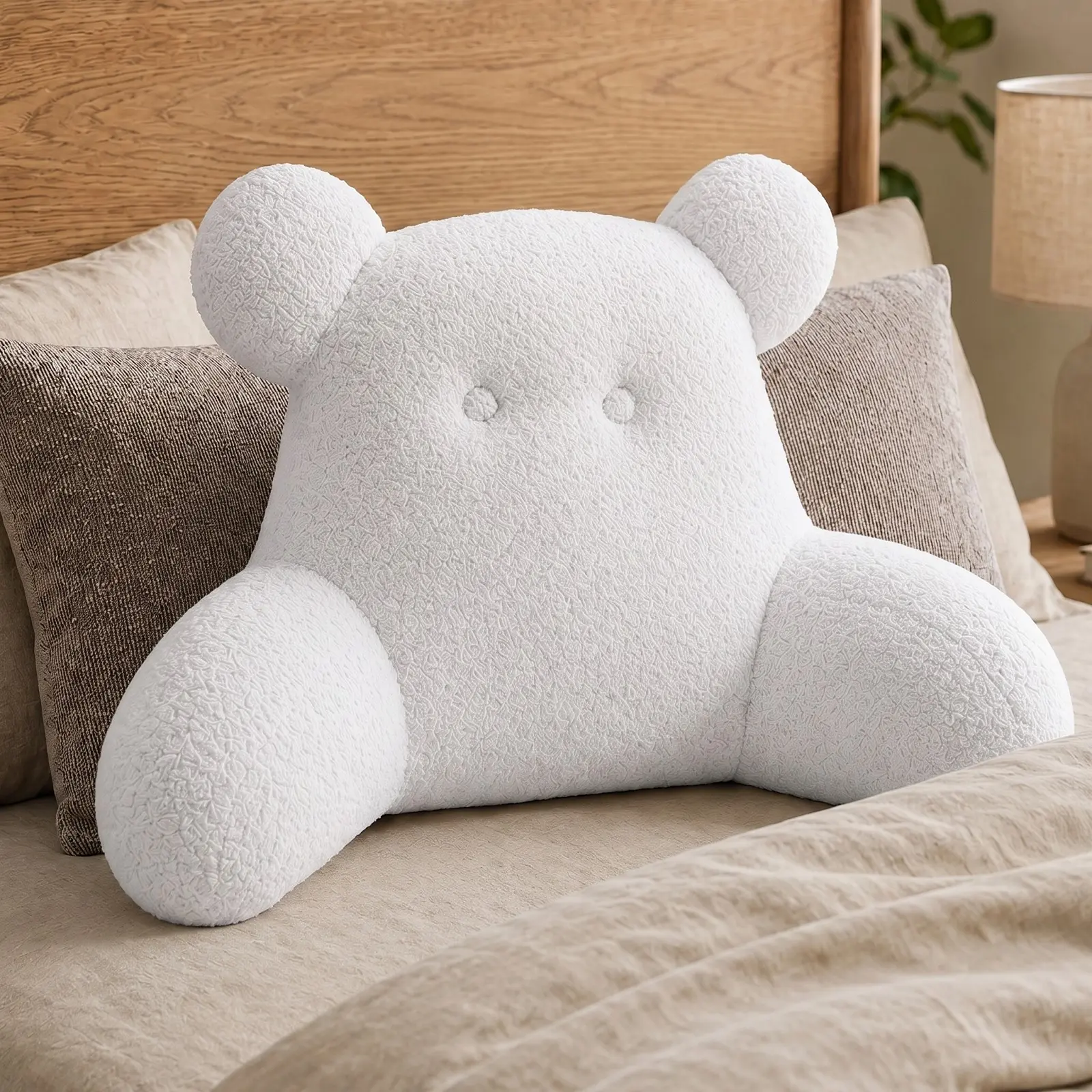 Cute Teddy Bear Backrest Pillow with Armrests, Soft Plush Reading Cushion, Ideal for Sofa, Floor, TV Watching, Phone Use, Perfect Gift
