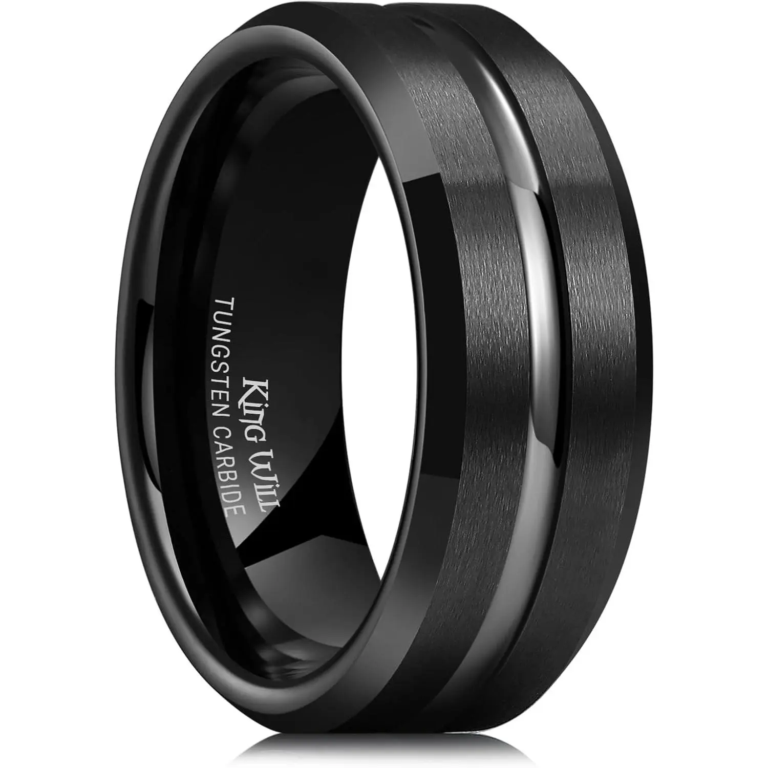 King Will Tungsten Carbide Wedding Band for Men Women-6/8/10mm Width Multicolor Available with Grooved Center Wedding Ring Suitable for Work, Gym Comfort Fit Size 4-16
