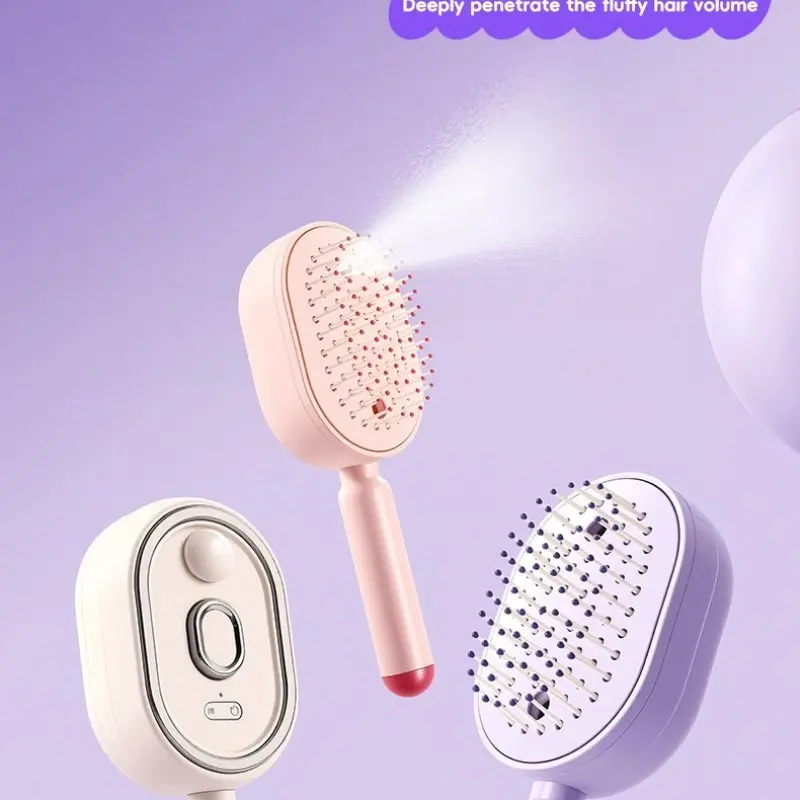 Electric Spray Cushion Massage Comb, Self-Cleaning Anti-Tangle Hair Brush, Detangling Brush, Static-Free Scalp Massager, Ideal for Dry Frizzy Hair Care, No Essential Oils